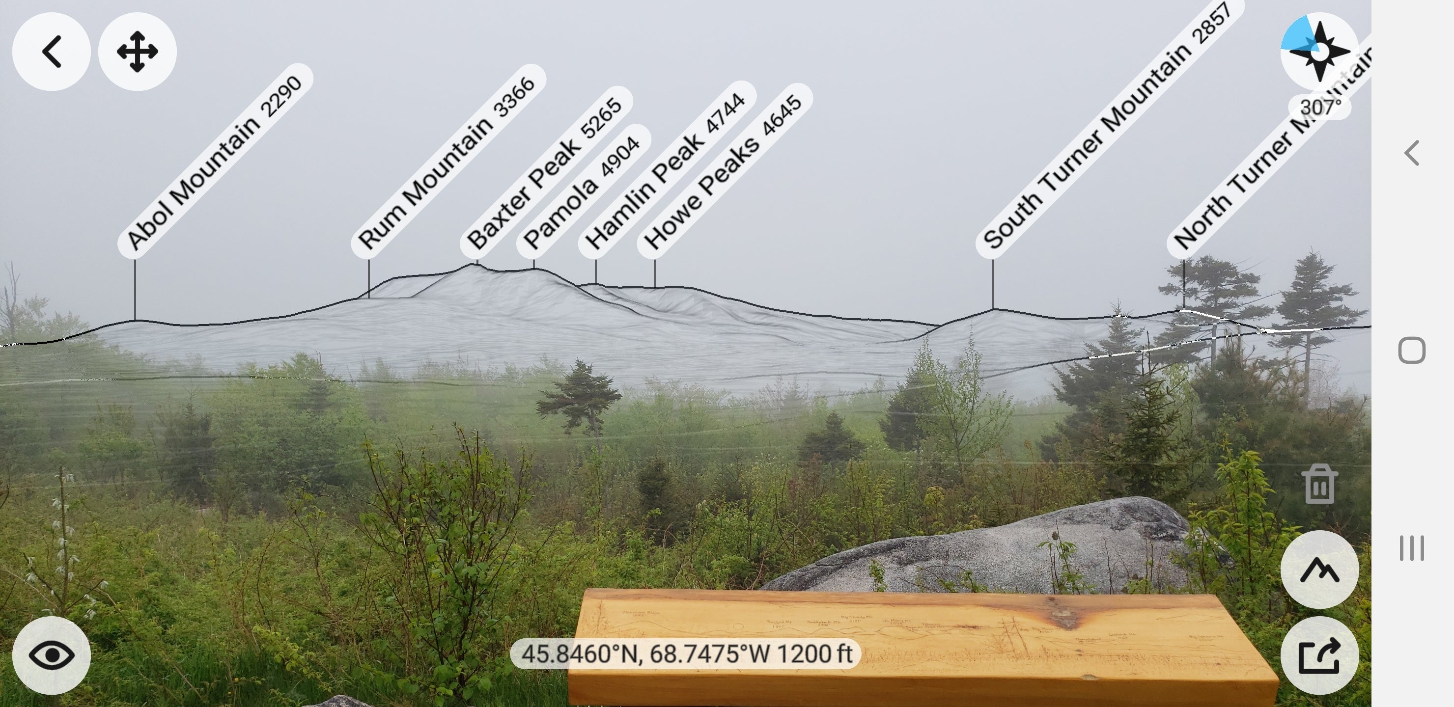 Had to use an app to help me imagine Mt Katahdin in the distance in this low visibility day!