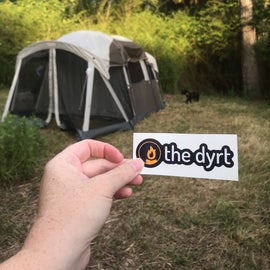 my dyrt sticker with our tent
