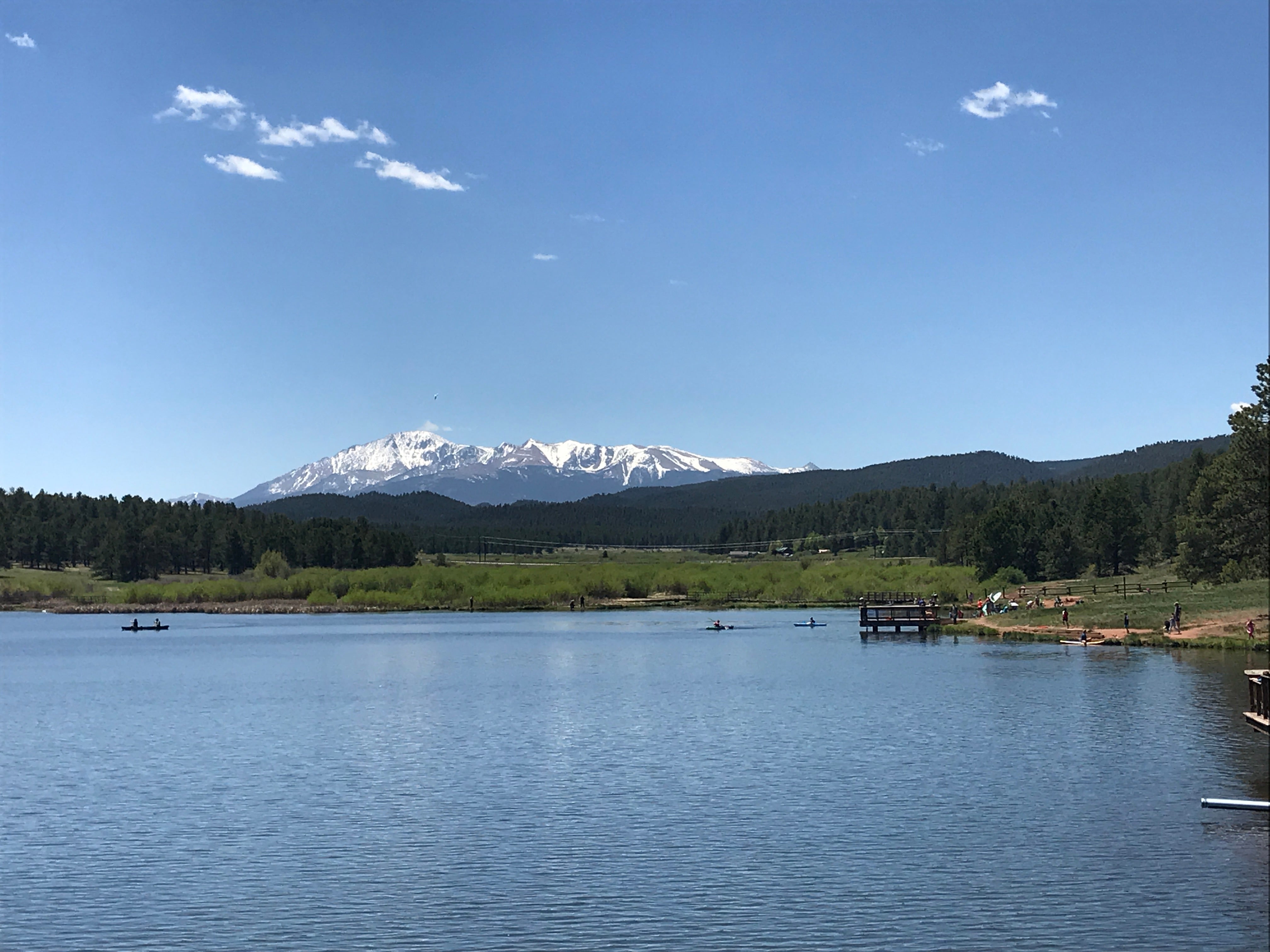 Manitou Lake with Pikes Peak in the background.