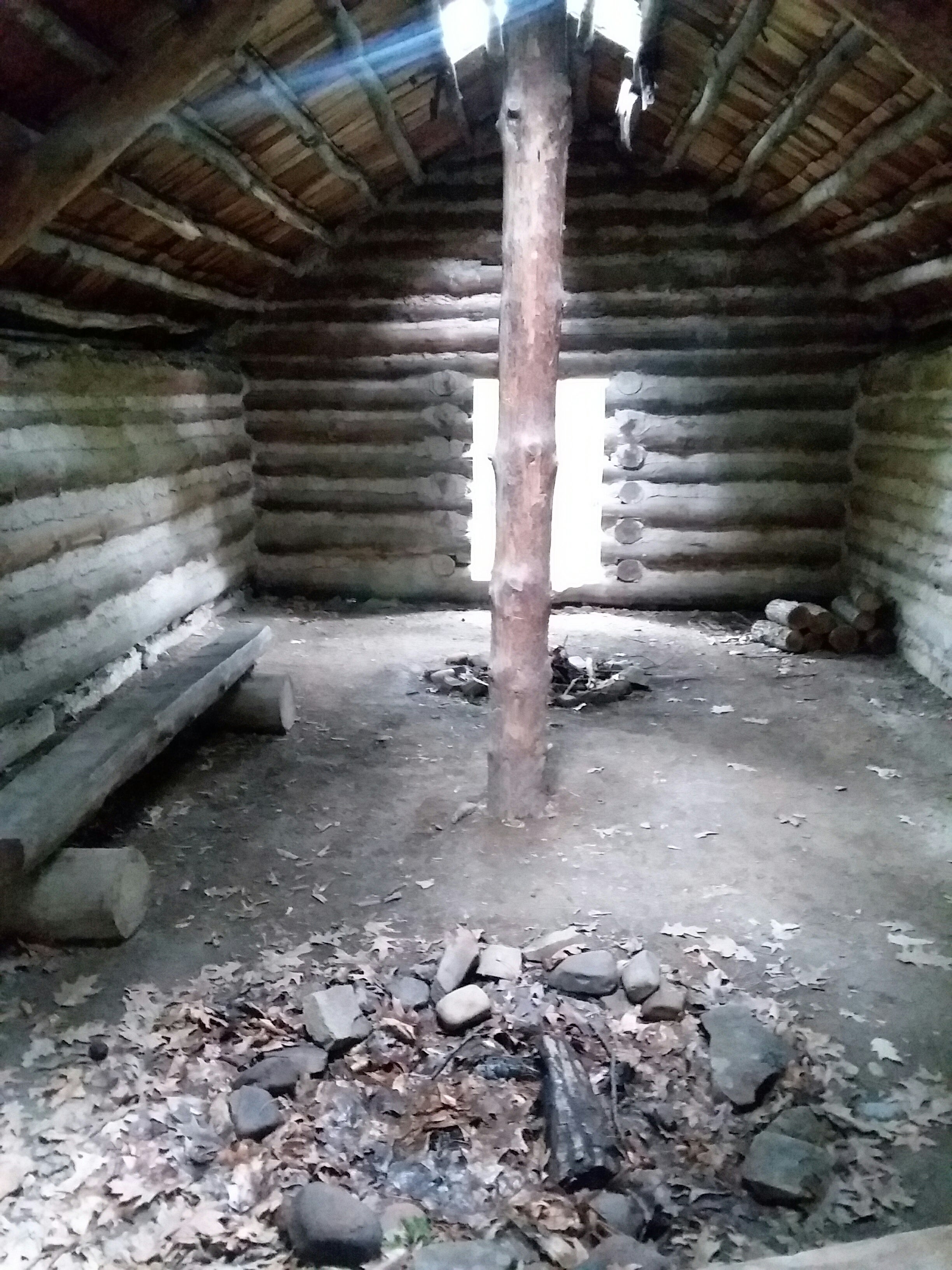 Inside one of the native village. These are used during living history events