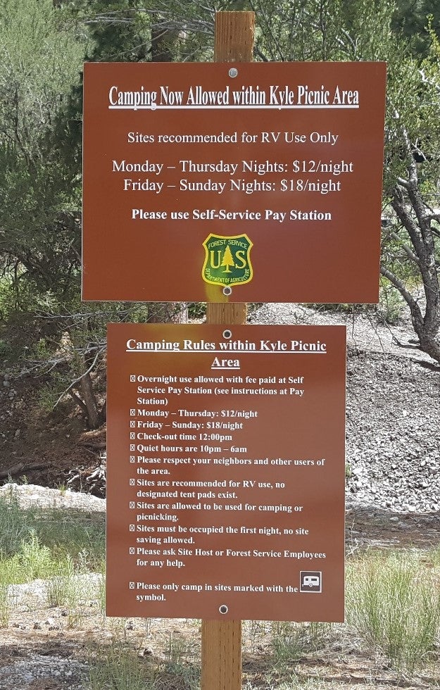 New sign with camping info