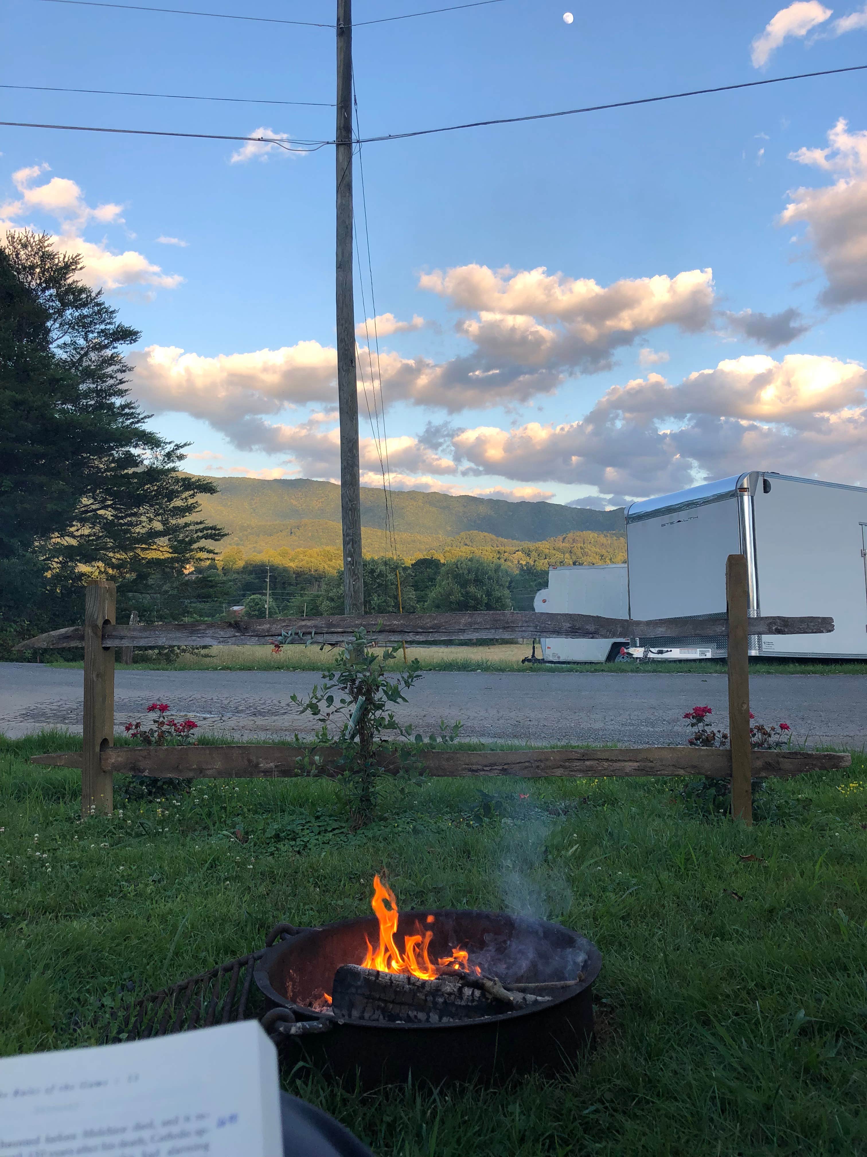 The view from the fire pit. You can see the stored RV line to the right.