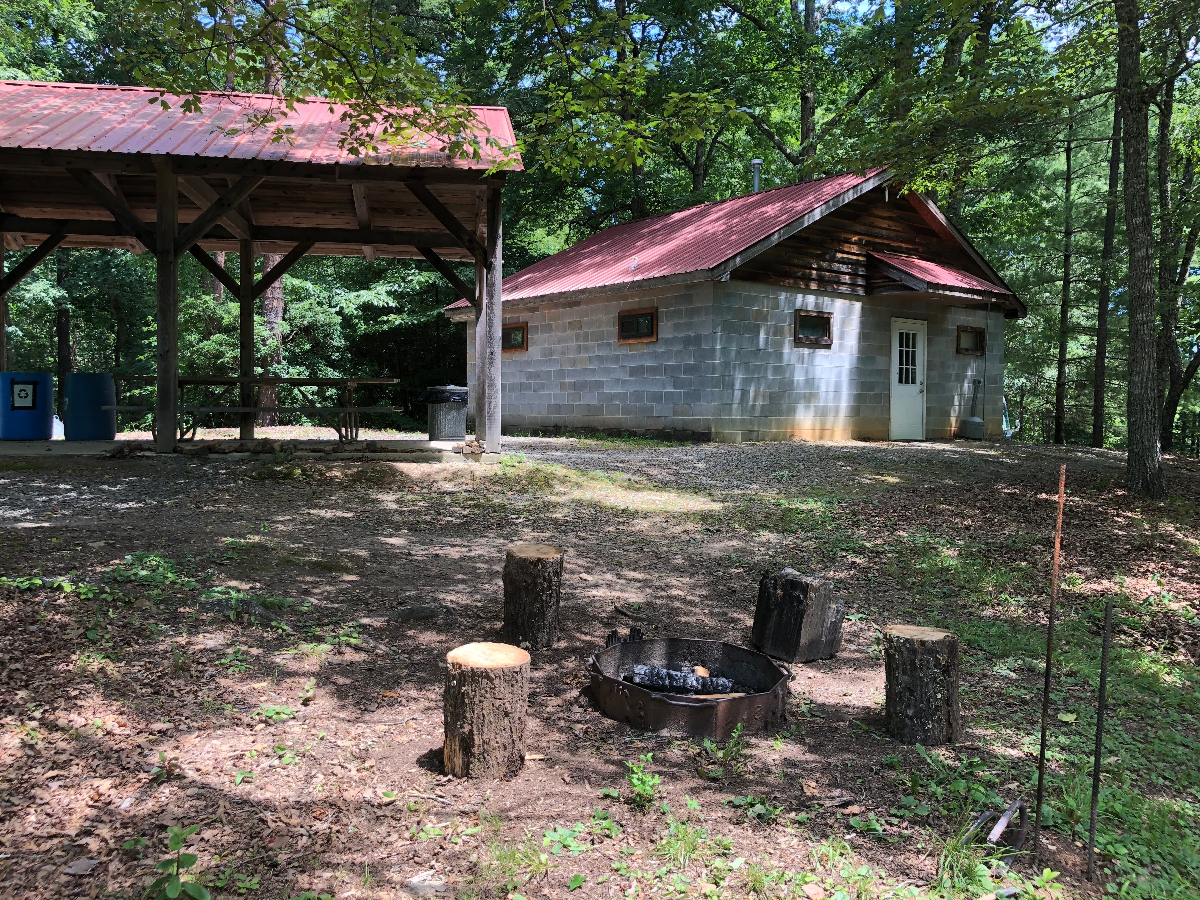 Bathhouse, pavilion, and community fire ring.