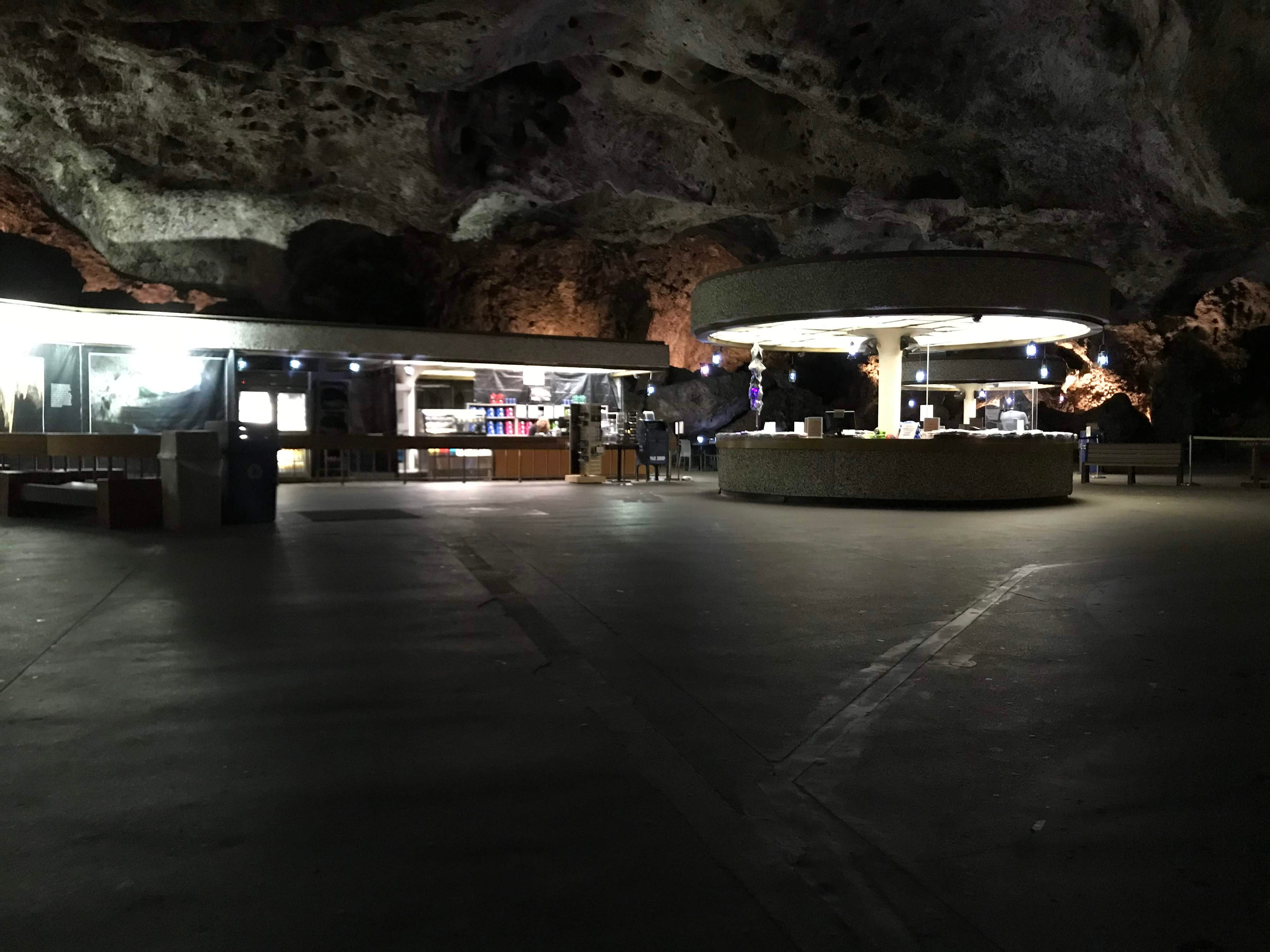 There is a kiosk inside the caverns