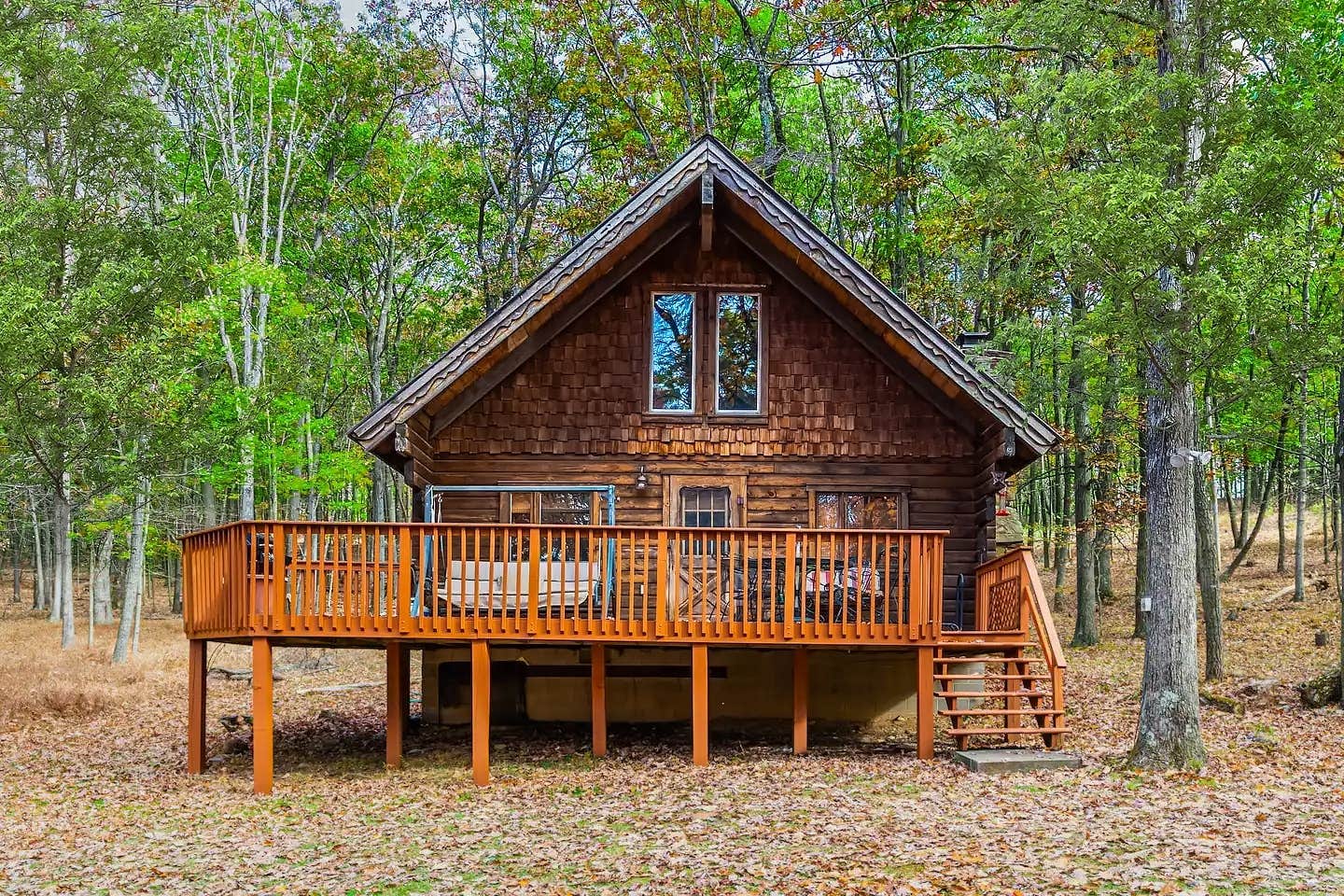 The Dyrt's photo of a cabin at Log Cabin w Loft, Hot Tub, Deck, Fire Pit, & WiFi near Great Cacapon, WV
