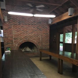Fireplace and tables in Dinning Hall