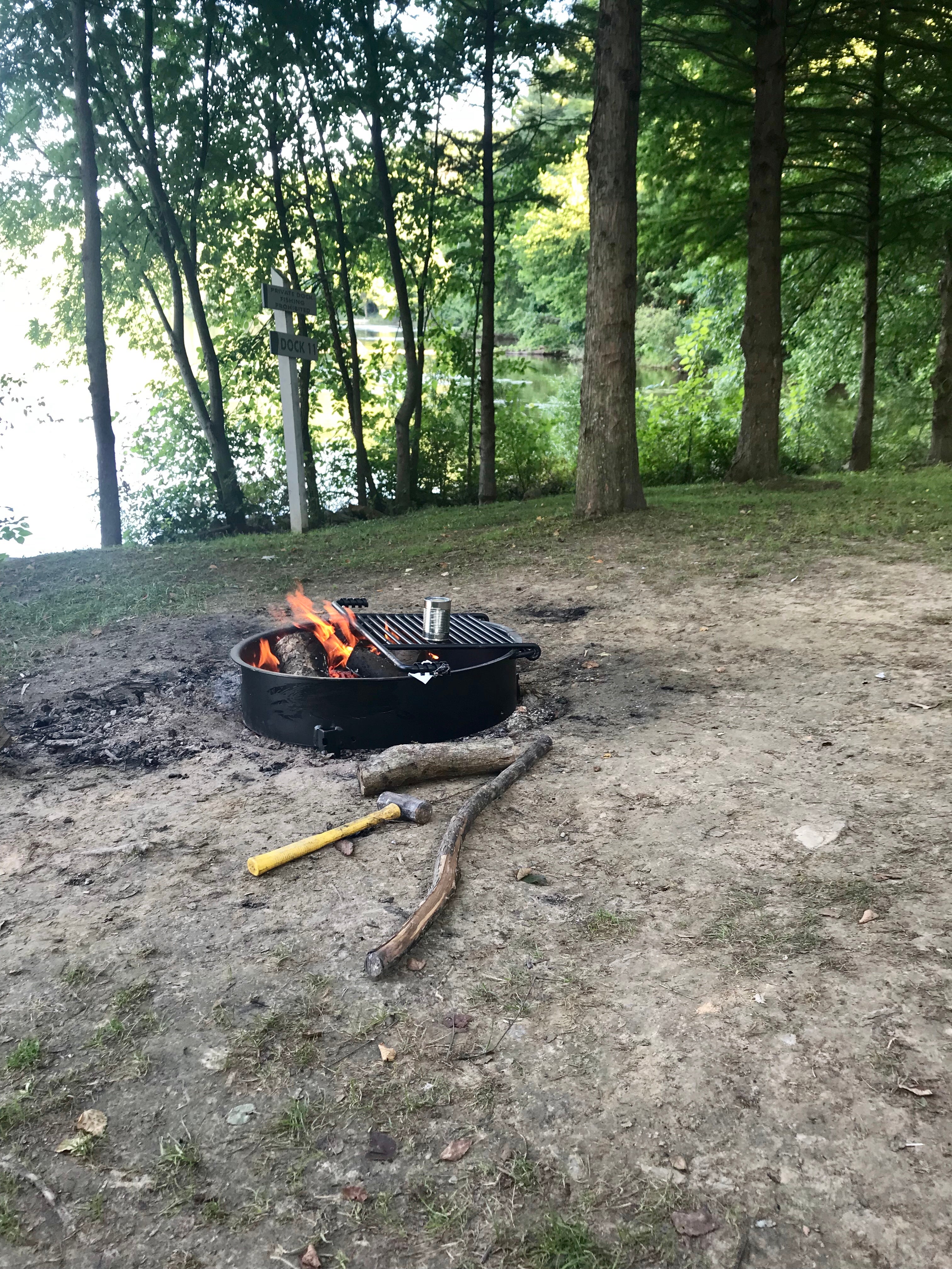 Fire ring with grate at all campsites, includes bench table
