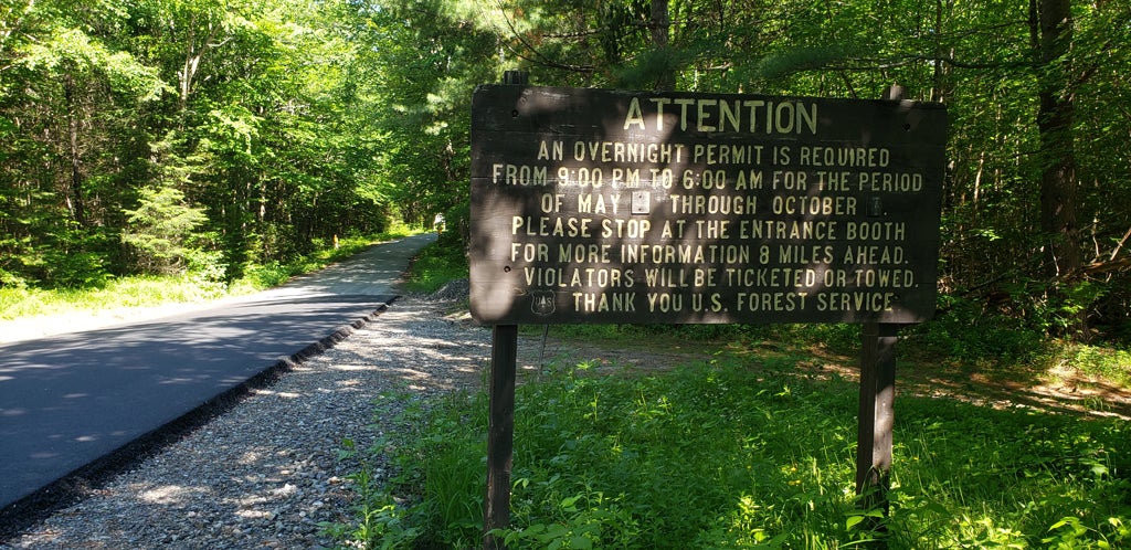 The sign at the Waterville side of Tripoli Rd. The campsites are along the next 8 miles of road.