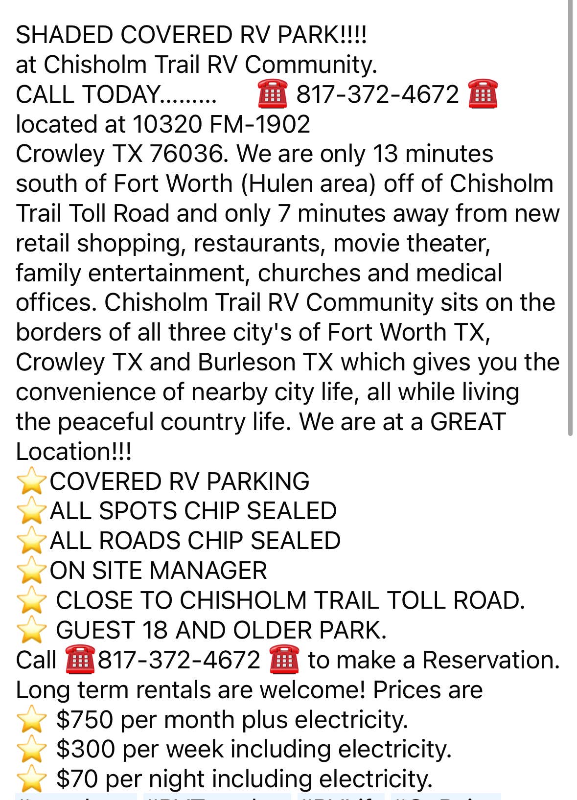 Camper-submitted photo at Chisholm Trail RV Community near Benbrook Lake