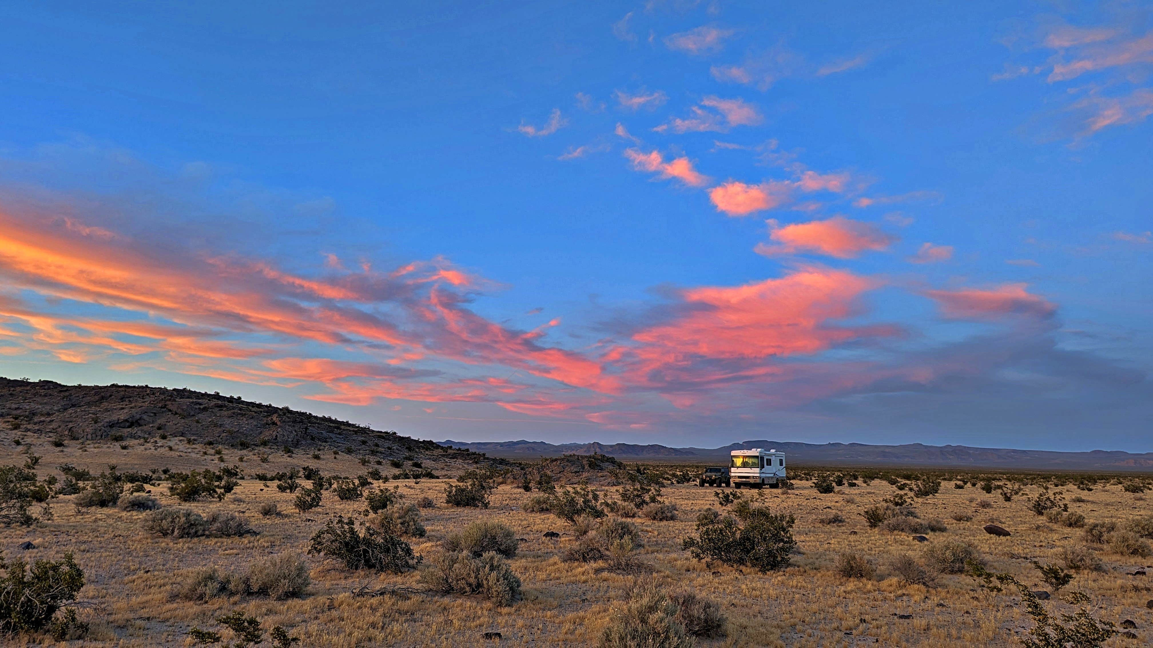 Camping near Arrowhead Trail Dispersed: Cowhole Mountain Basecamp, Baker, California