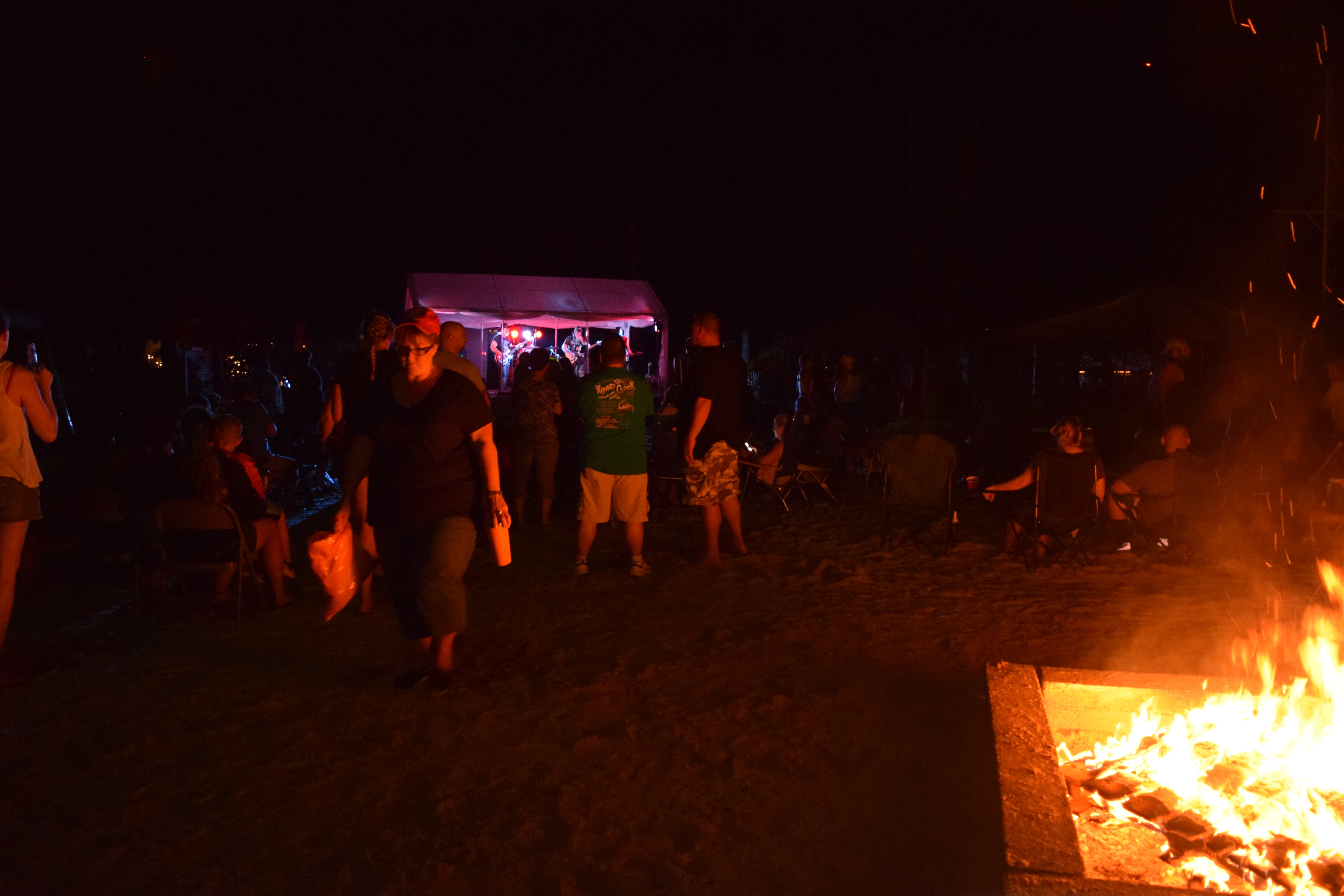 Firepit and band at Baker's Acres Annual Music Fest