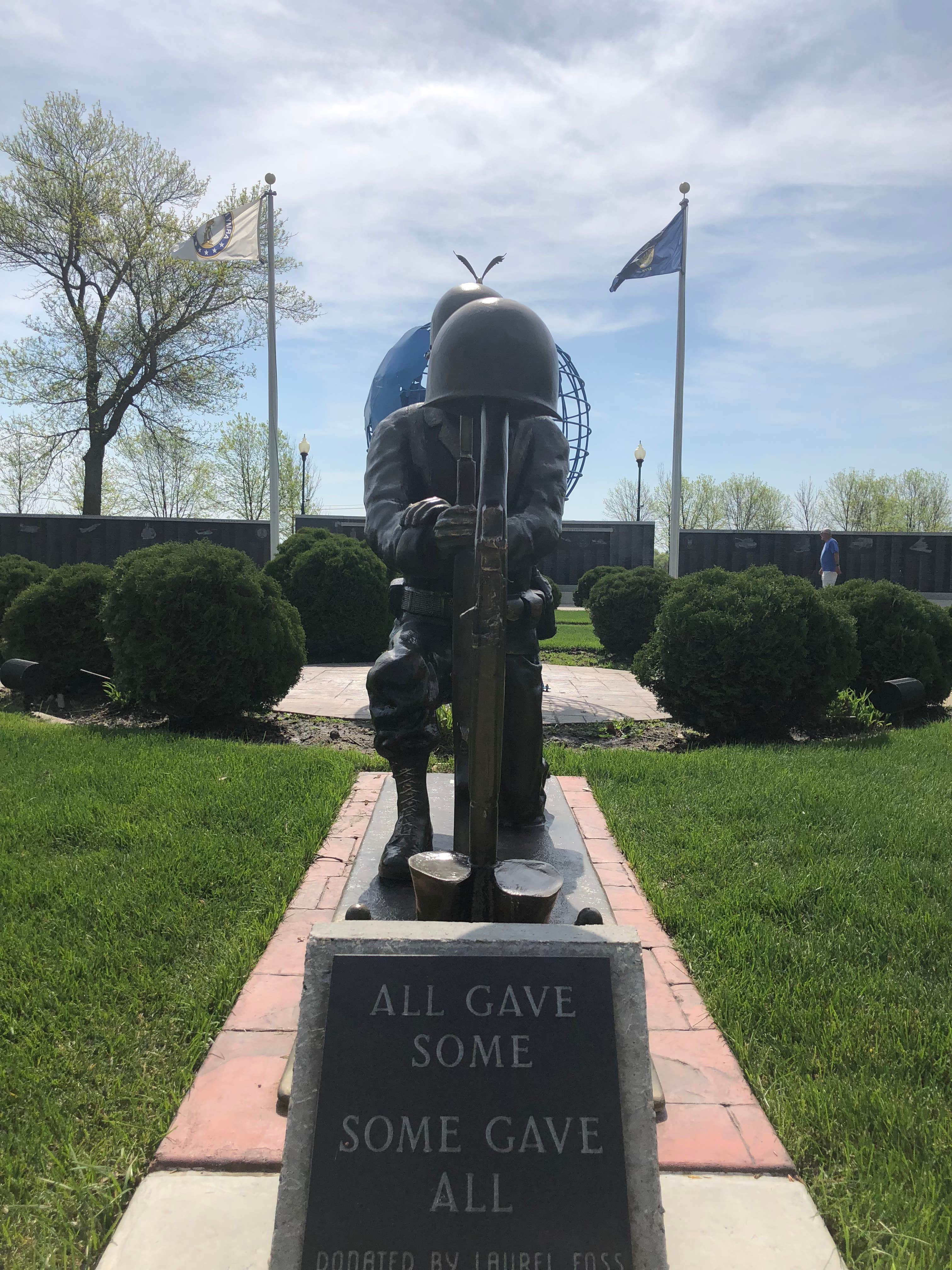 A veterans memorial is within easy walking distance of the campground