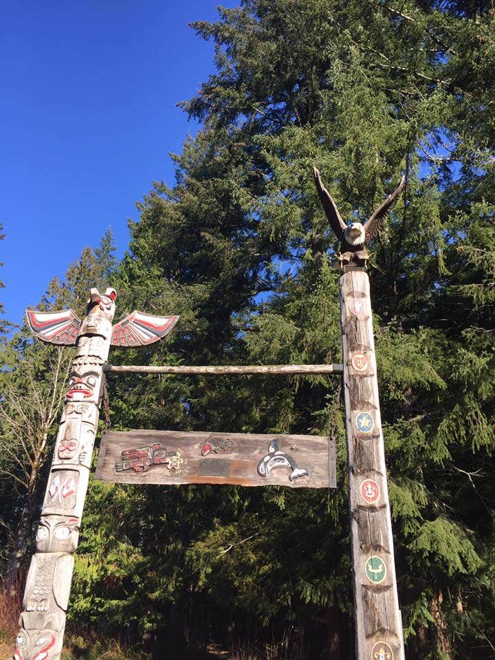 These totem poles are located next to the parking lot at Camp Thundirbird.