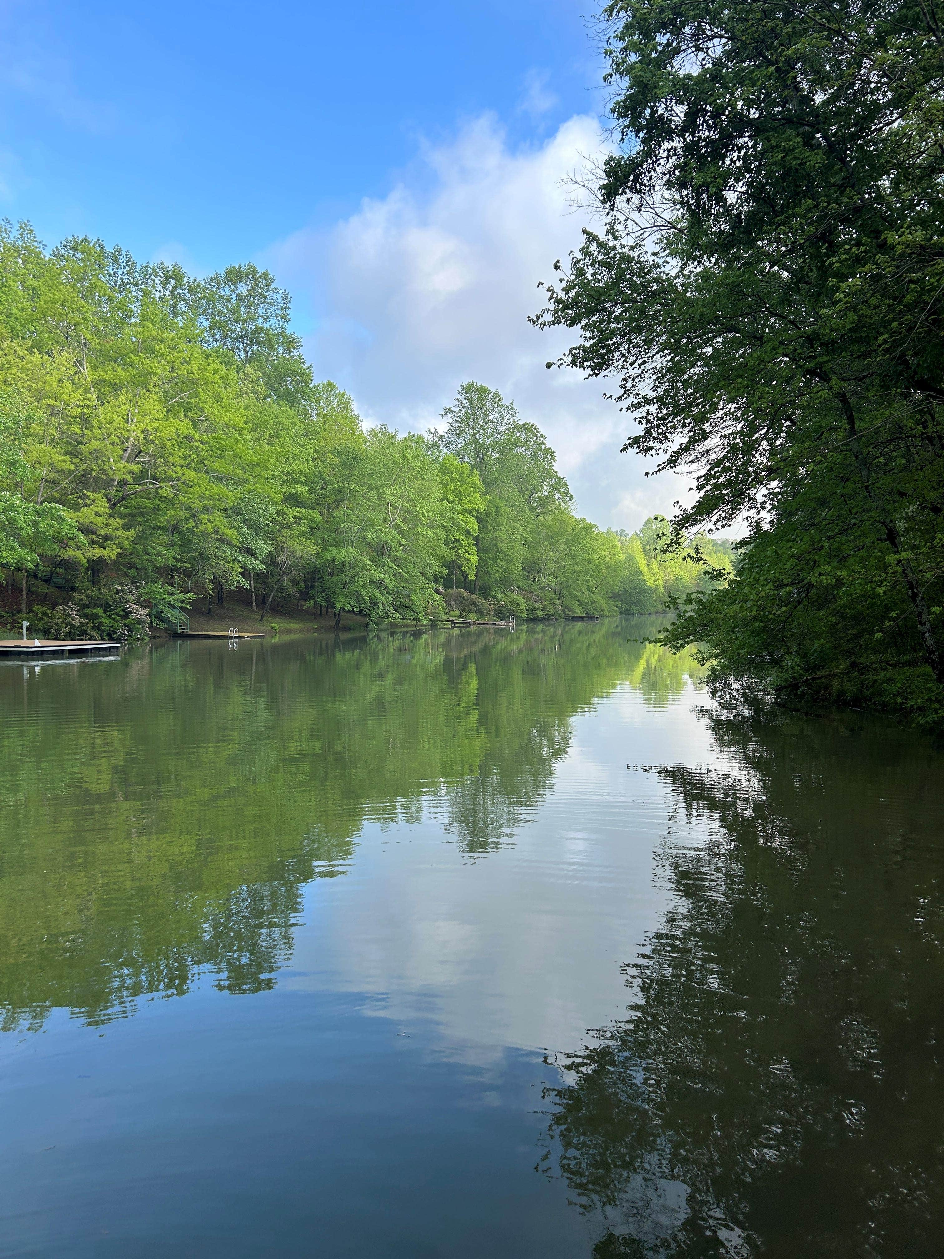 Camper-submitted photo at Lake Lahusage Camper: Dock & Kayaks near Menlo, GA