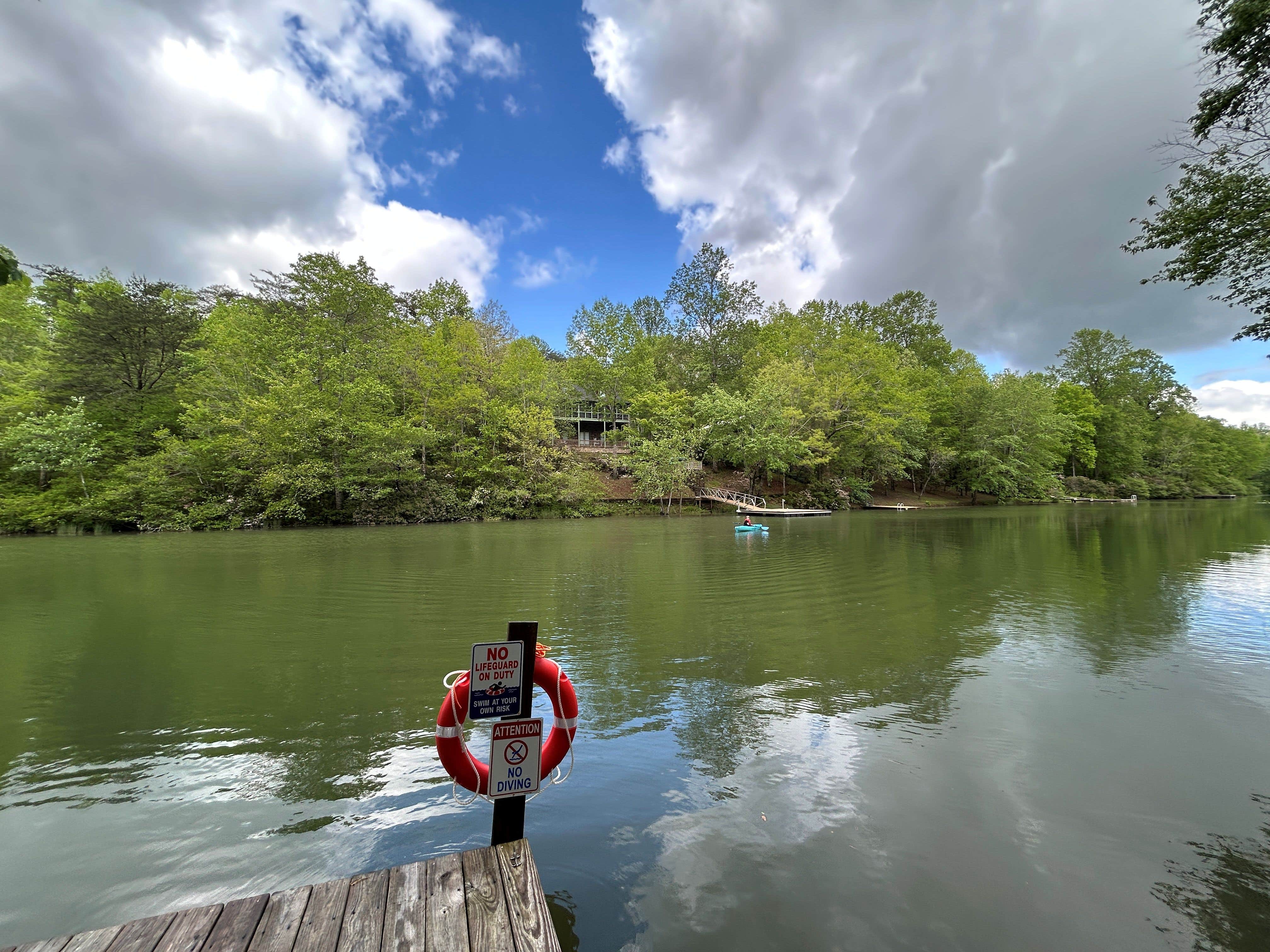 Camper-submitted photo at Lake Lahusage Camper: Dock & Kayaks near Menlo, GA