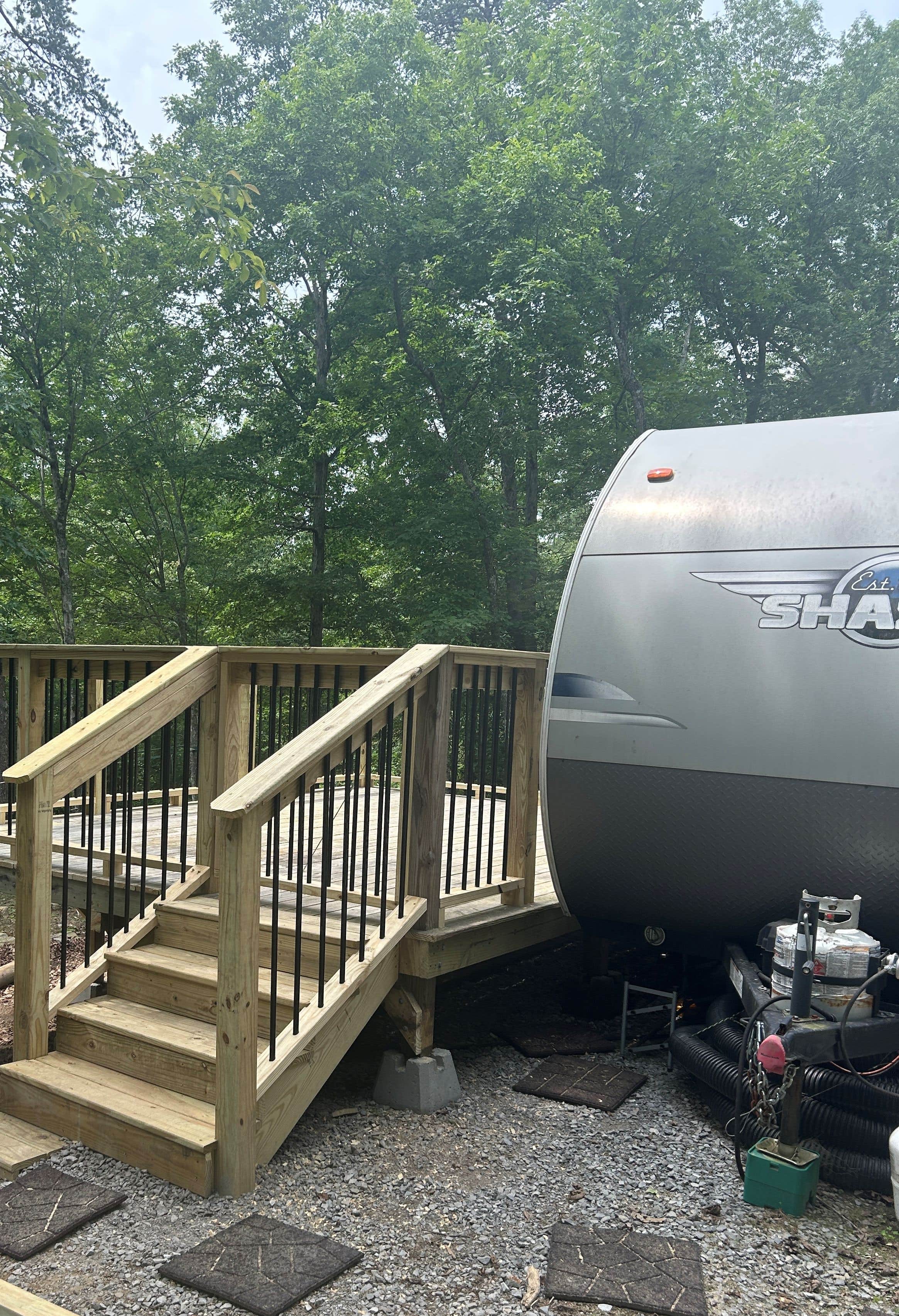 Camper-submitted photo at Lake Lahusage Camper: Dock & Kayaks near Menlo, GA