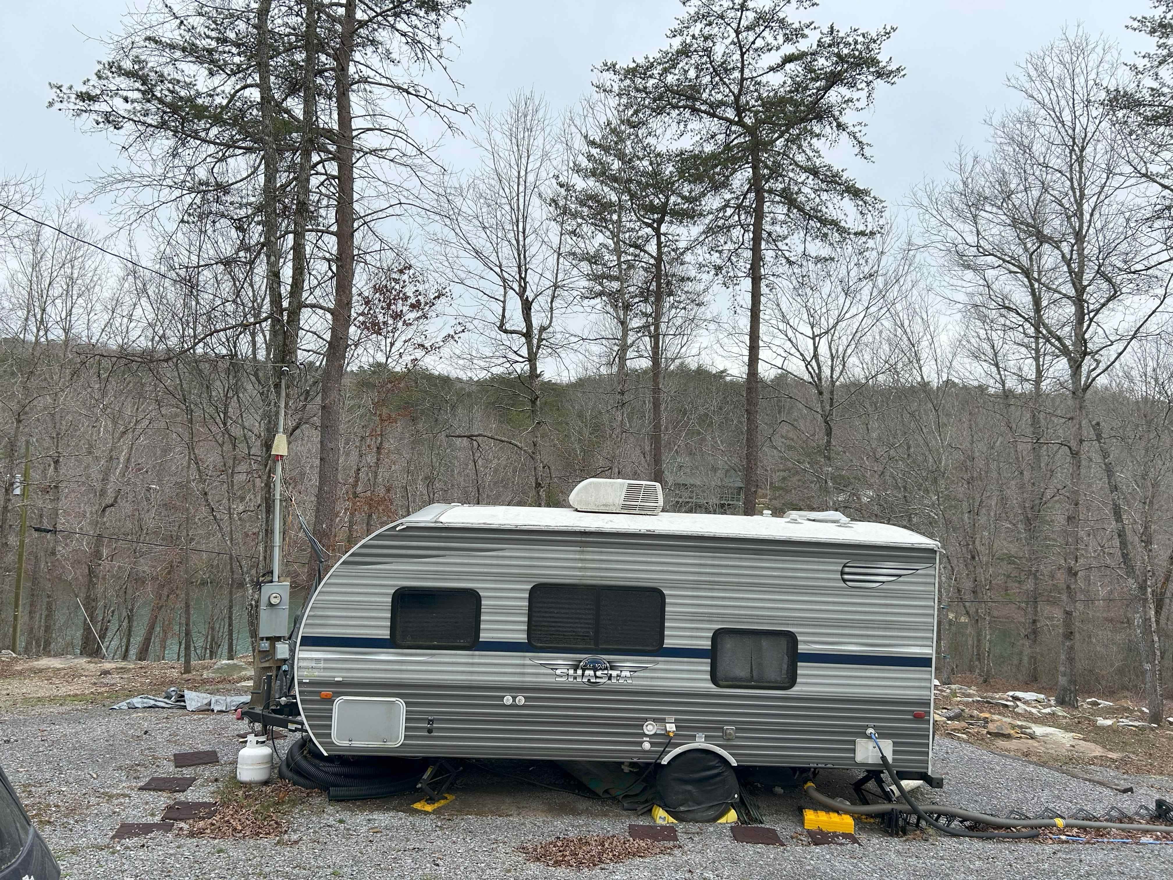 Camp M.'s photo of rv camping at Lake Lahusage Camper: Dock & Kayaks near Menlo, GA