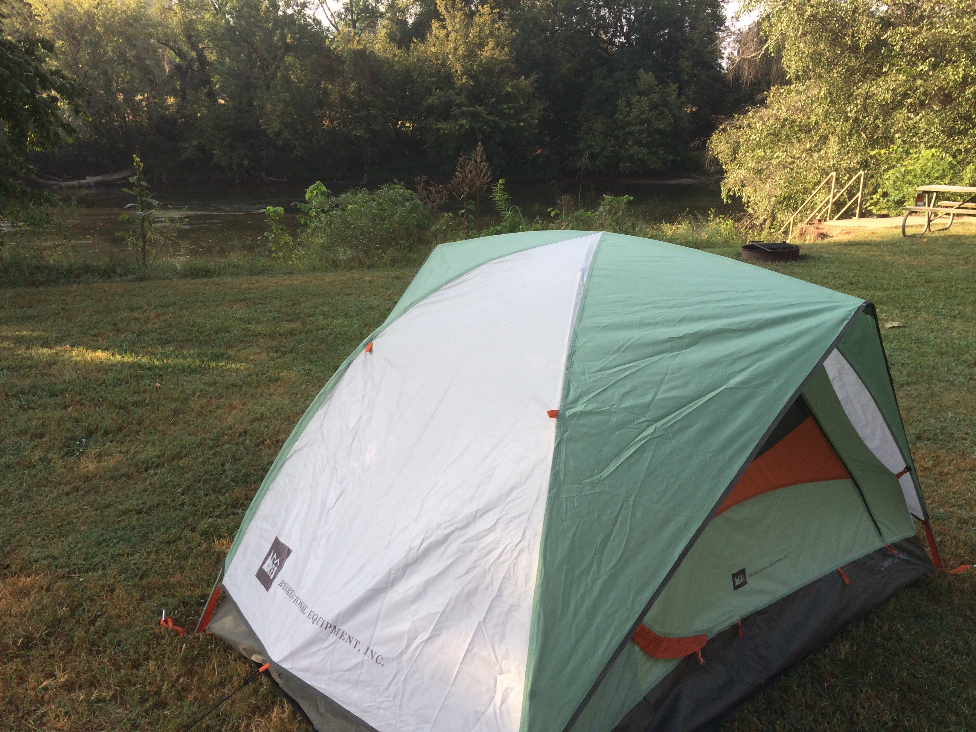 Tent with French Broad River in Background