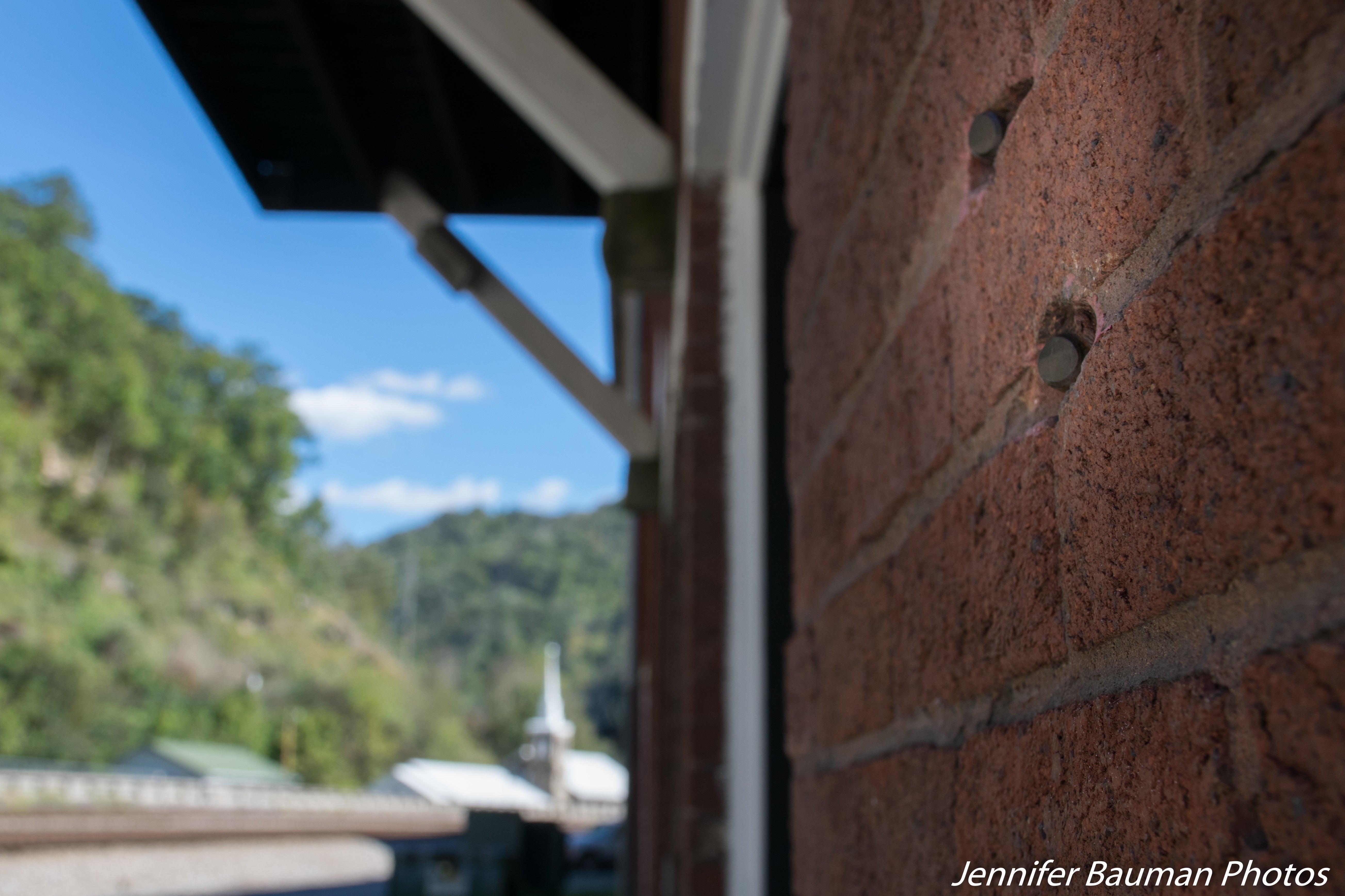 Bullet holes and slugs in the wall from the "Matewan Massacre" where armed miners had a shootout with mine owners' security thugs.