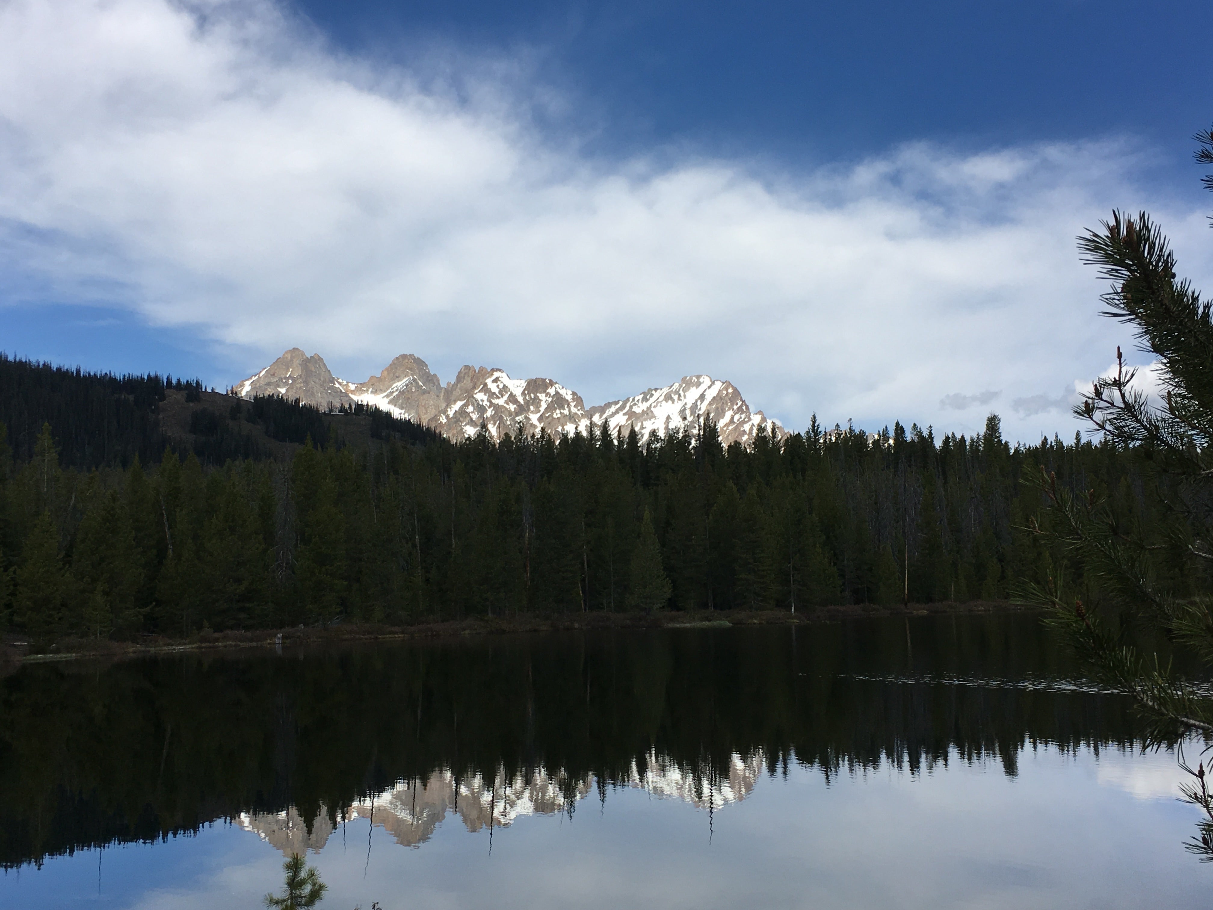 nice reflection of the Sawtooths in a lake I hiked to
