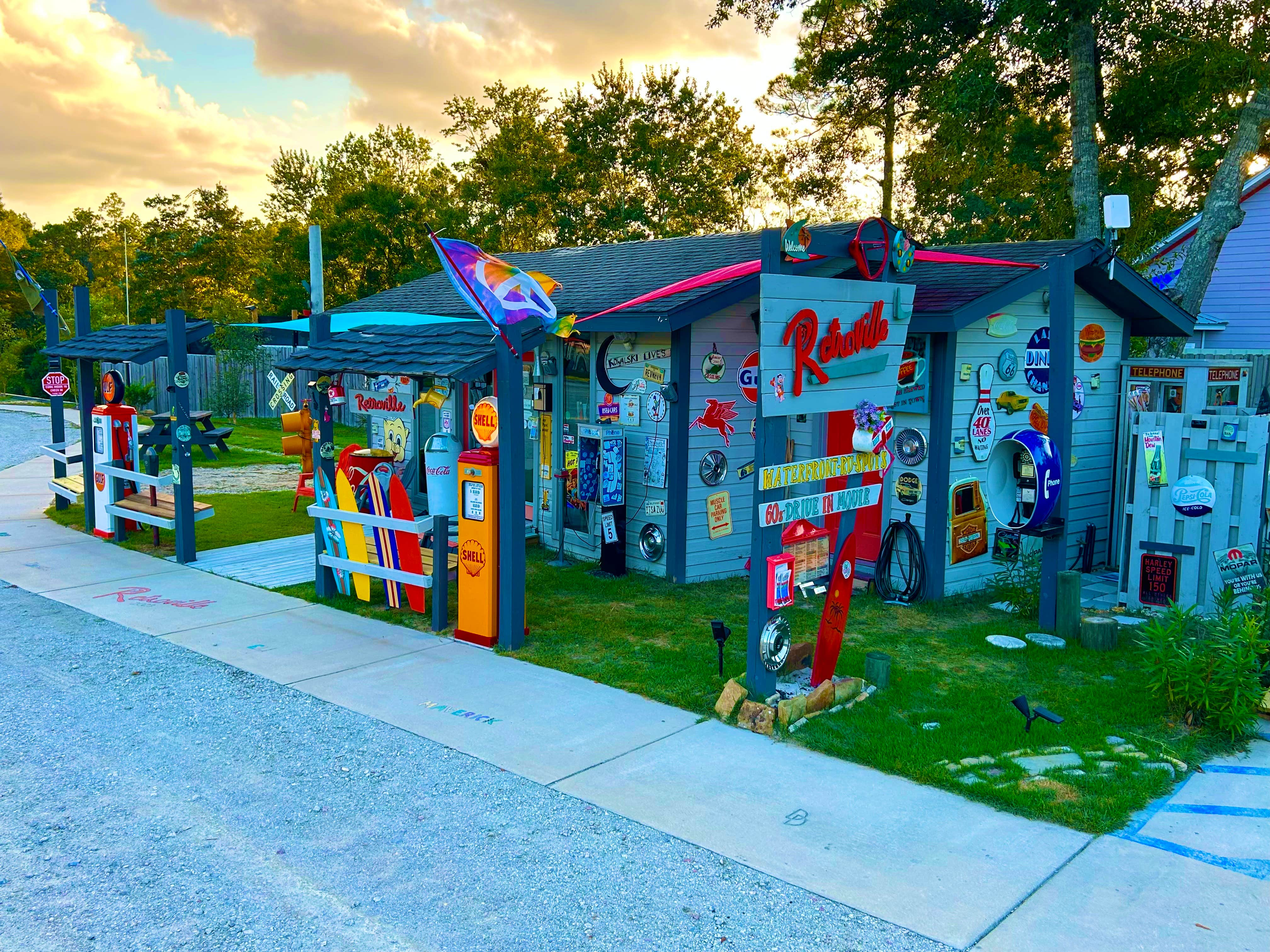 Camping near 3 Bedroom Vacation home, with Full hookup Camper pad.: Retroville 1960s-70 Drive In Movie/TV Themed RV Park, Freeport, Florida