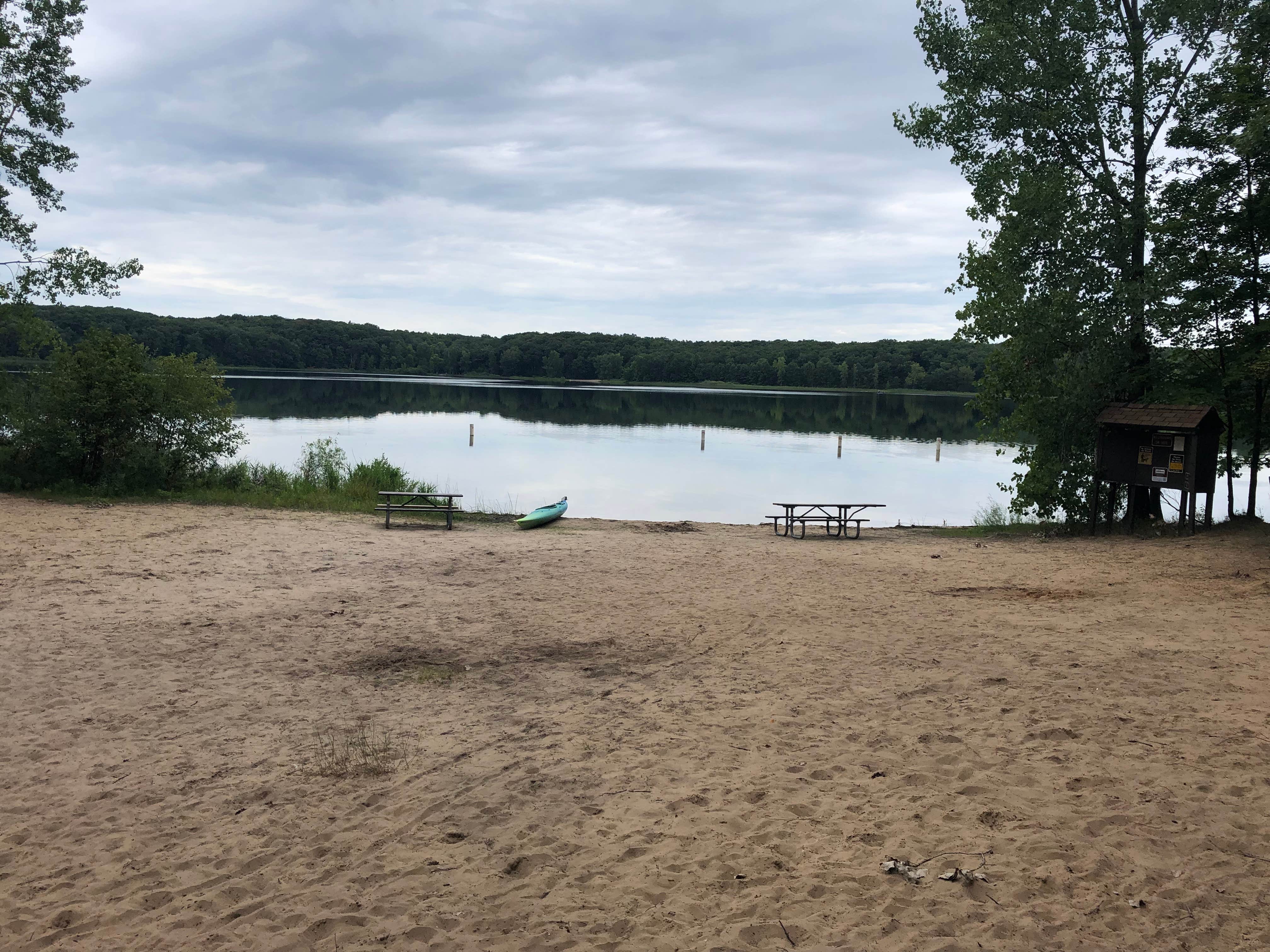 The beach. Weed free sandy bottom. Shallow