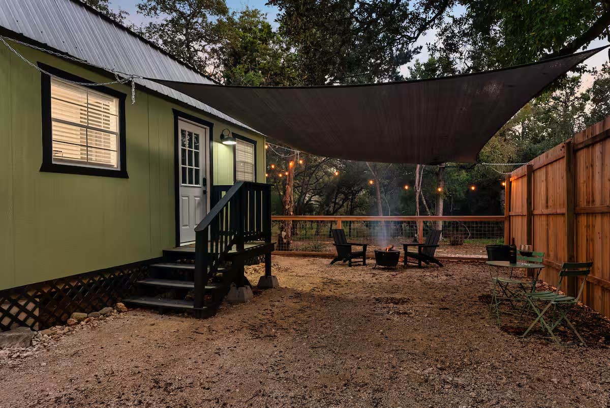 Camping near Camp Ben McCulloch: Romantic Tiny Casita w/ Pool, Fire Pit, Nature, Driftwood, Texas