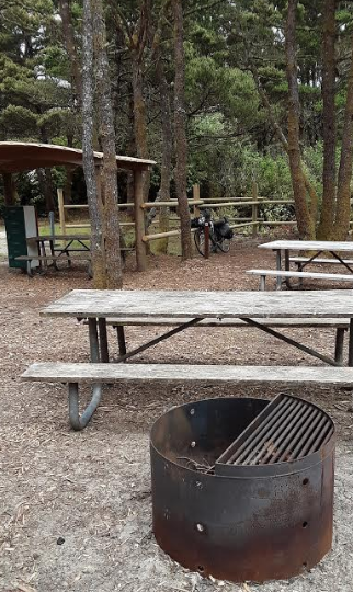 Hiker/Biker has shared fire pits and picnic tables.