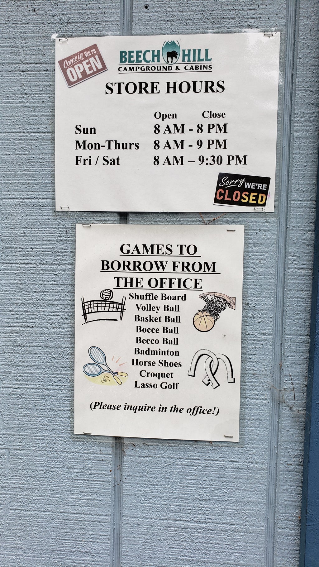 Store hours..and equipment you can borrow!