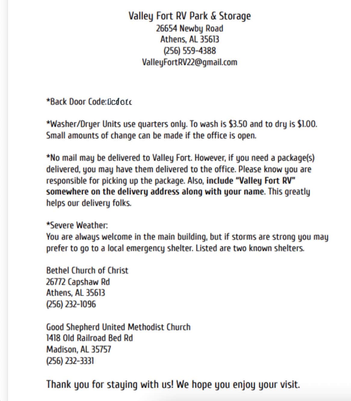 Camper-submitted photo at Valley Fort RV Park & Storage near Madison, AL