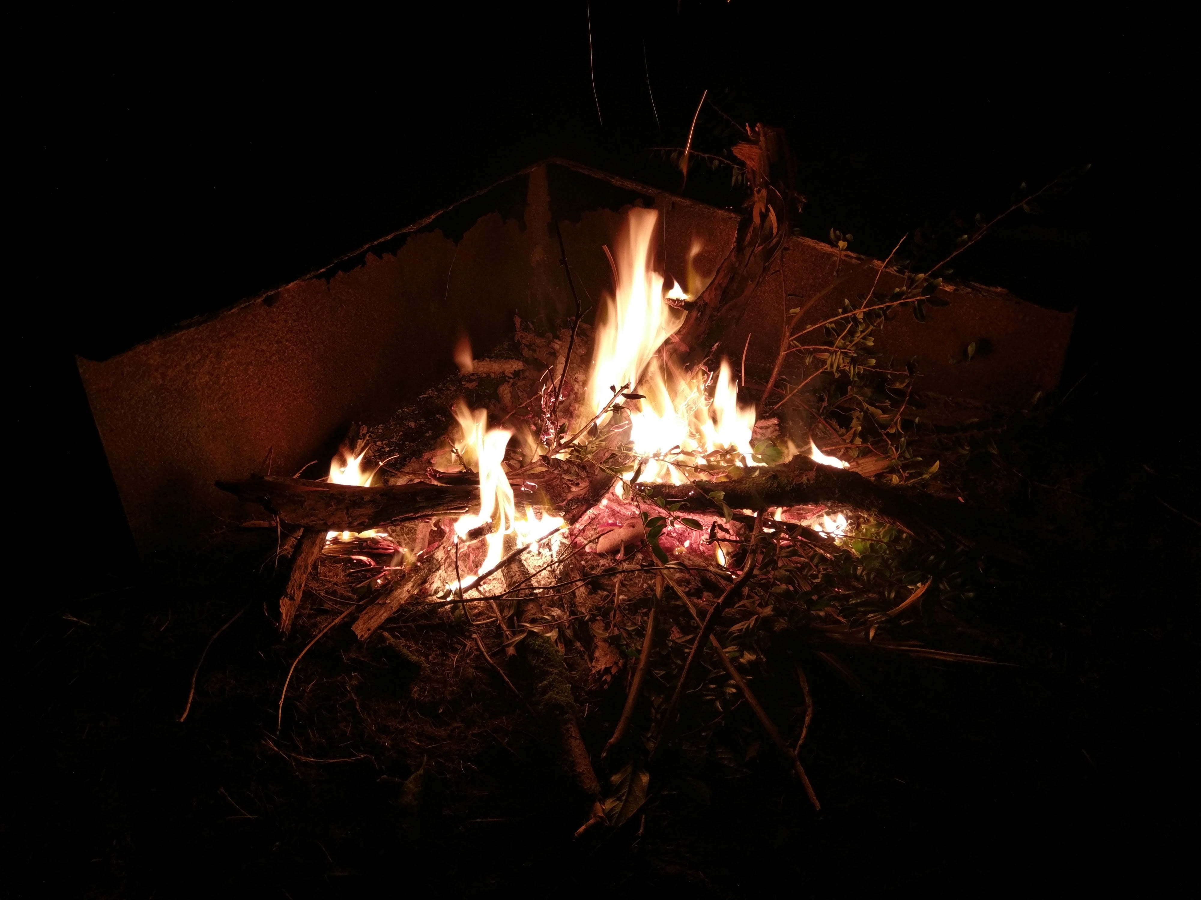 Our campfire of found wood from around our site. 