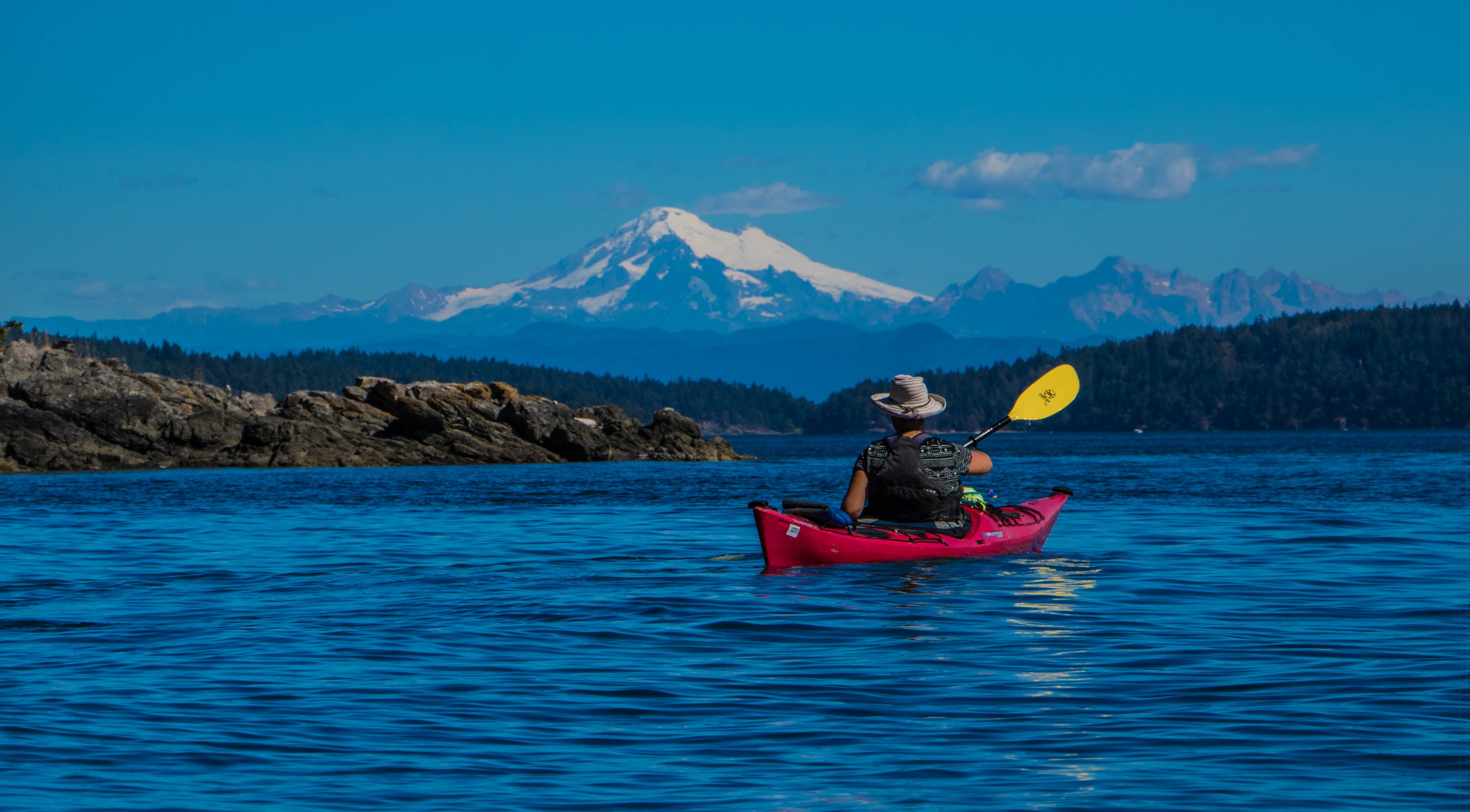 As you paddle up to the island, you may see this view of Mt. Baker!
