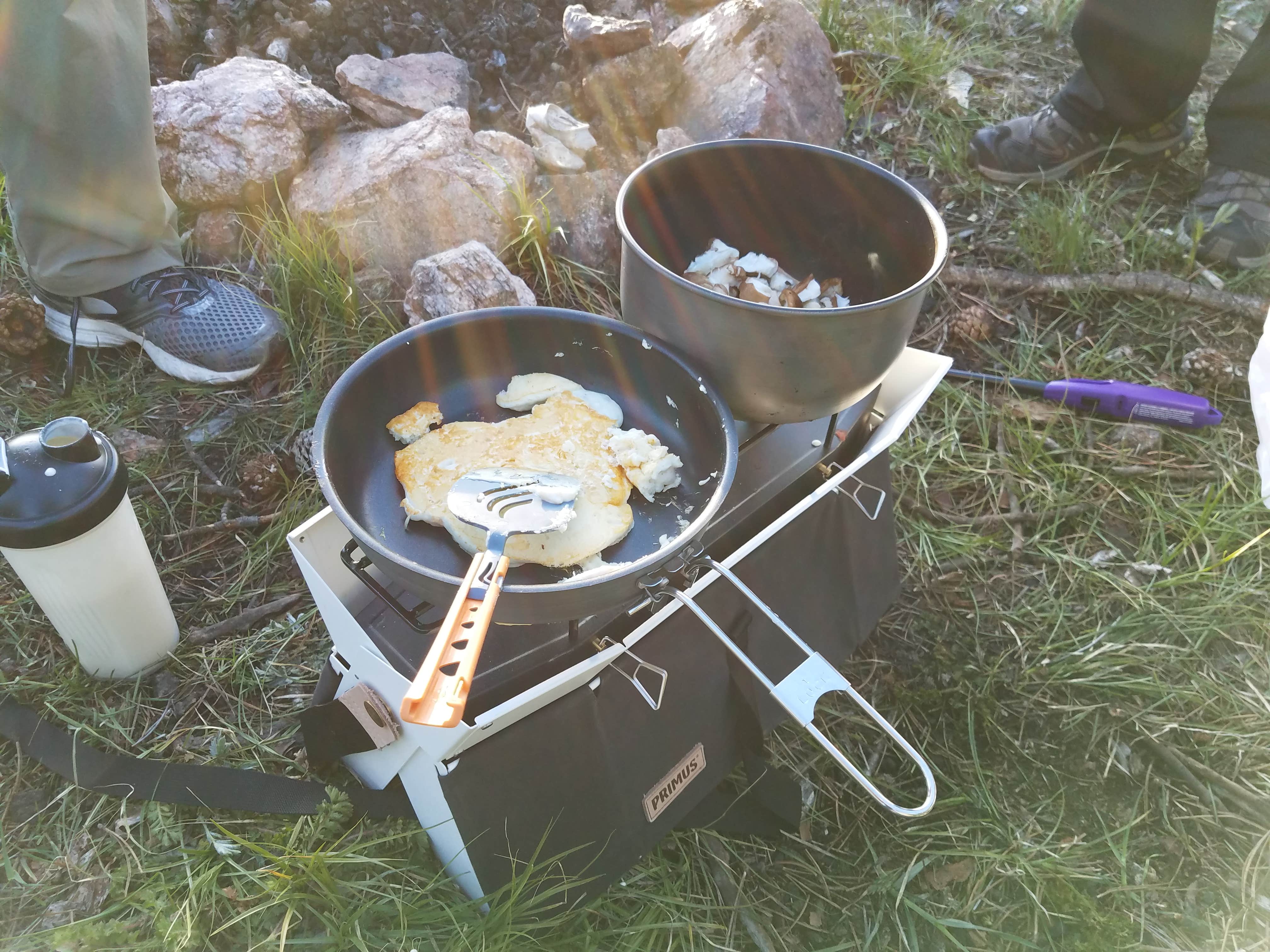 Using the ONJA stove the next AM for some pancakes!