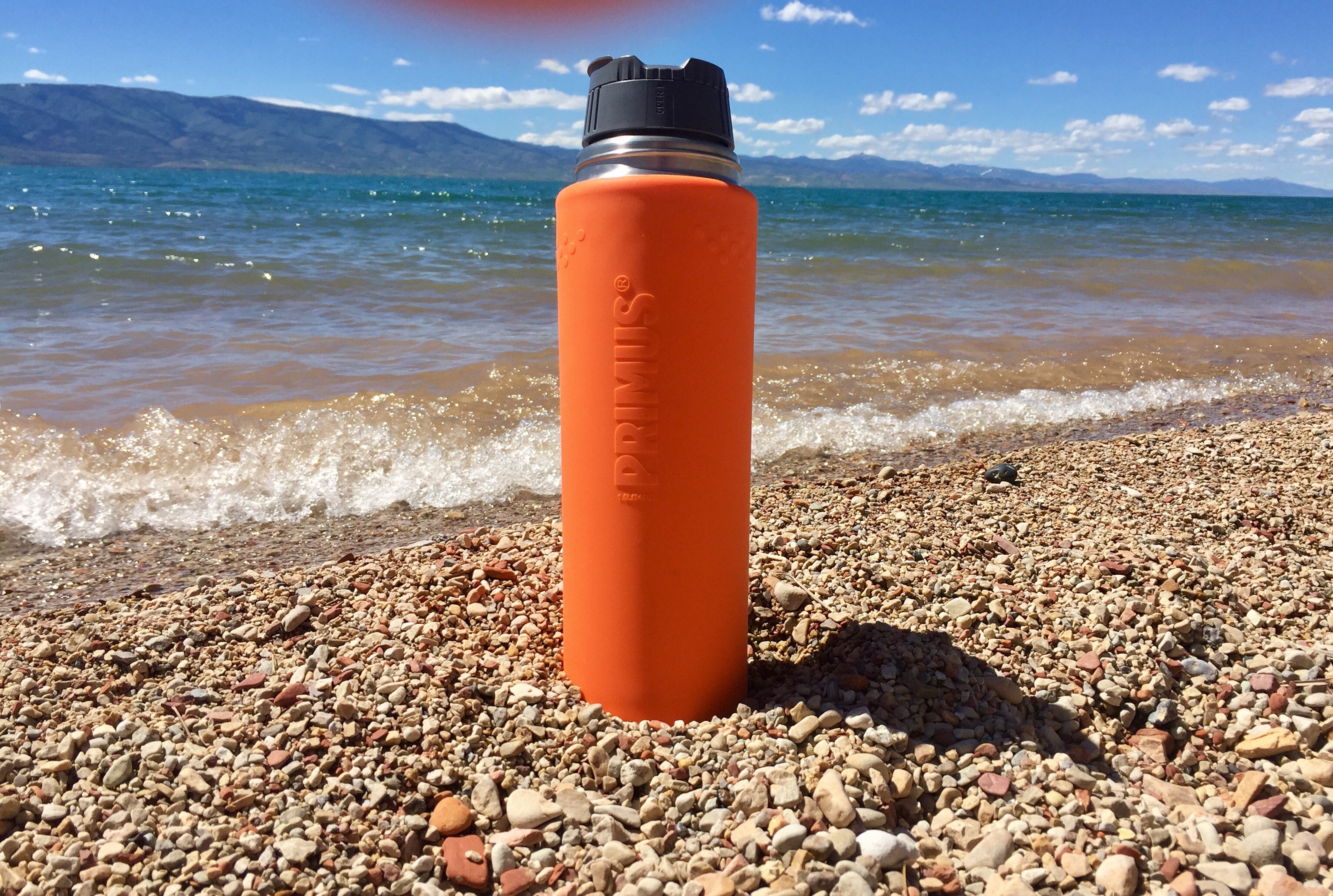 The Primus Trailbreaker EX Vacuum Bottle 36 oz. on the shore of Bear Lake 