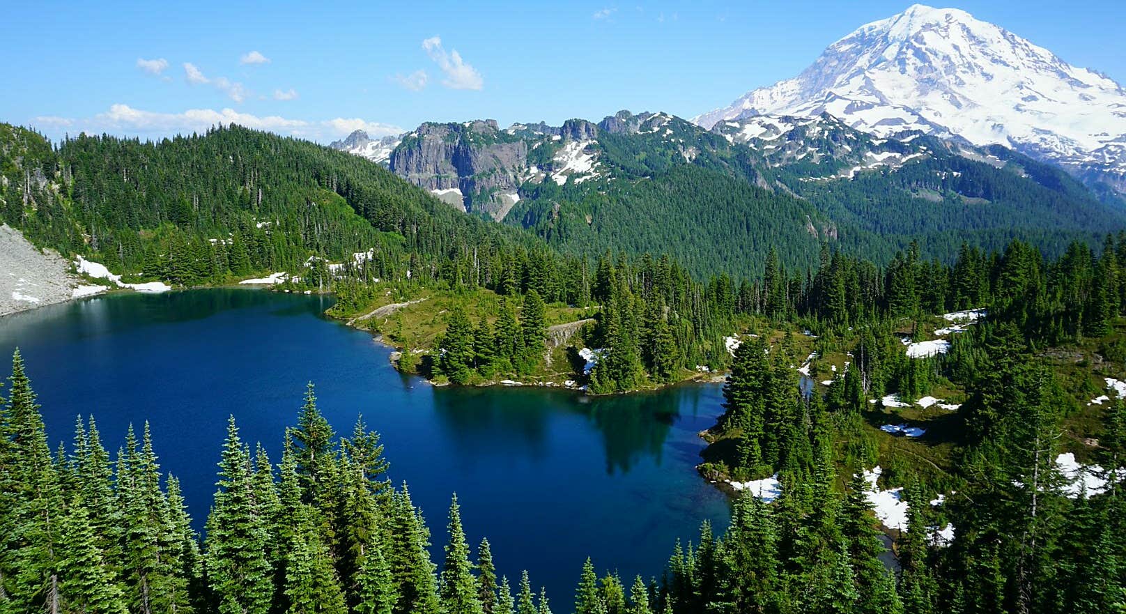 Lake and Mountain Views at Mowich Lake Campground in Mount Rainier National Park