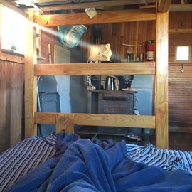 View from one of the bottom bunks. We brought in our sheets.