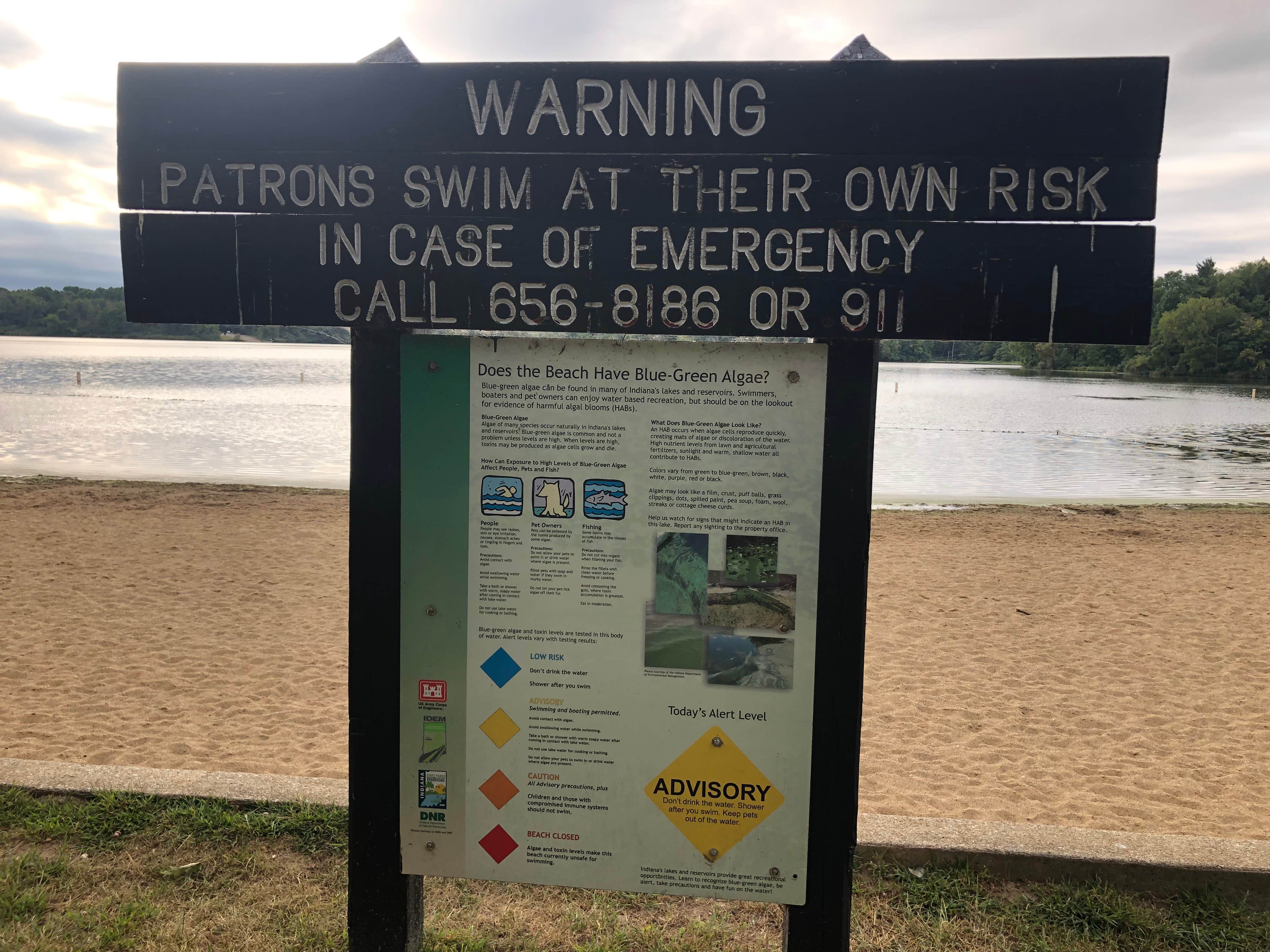 There are algae warnings and no lifeguards