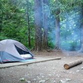 Built in tent pads and firepits