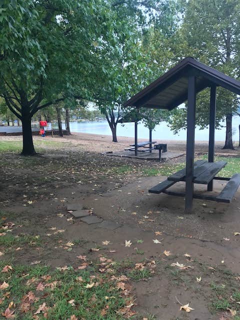 roped swim area with covered picnic spots