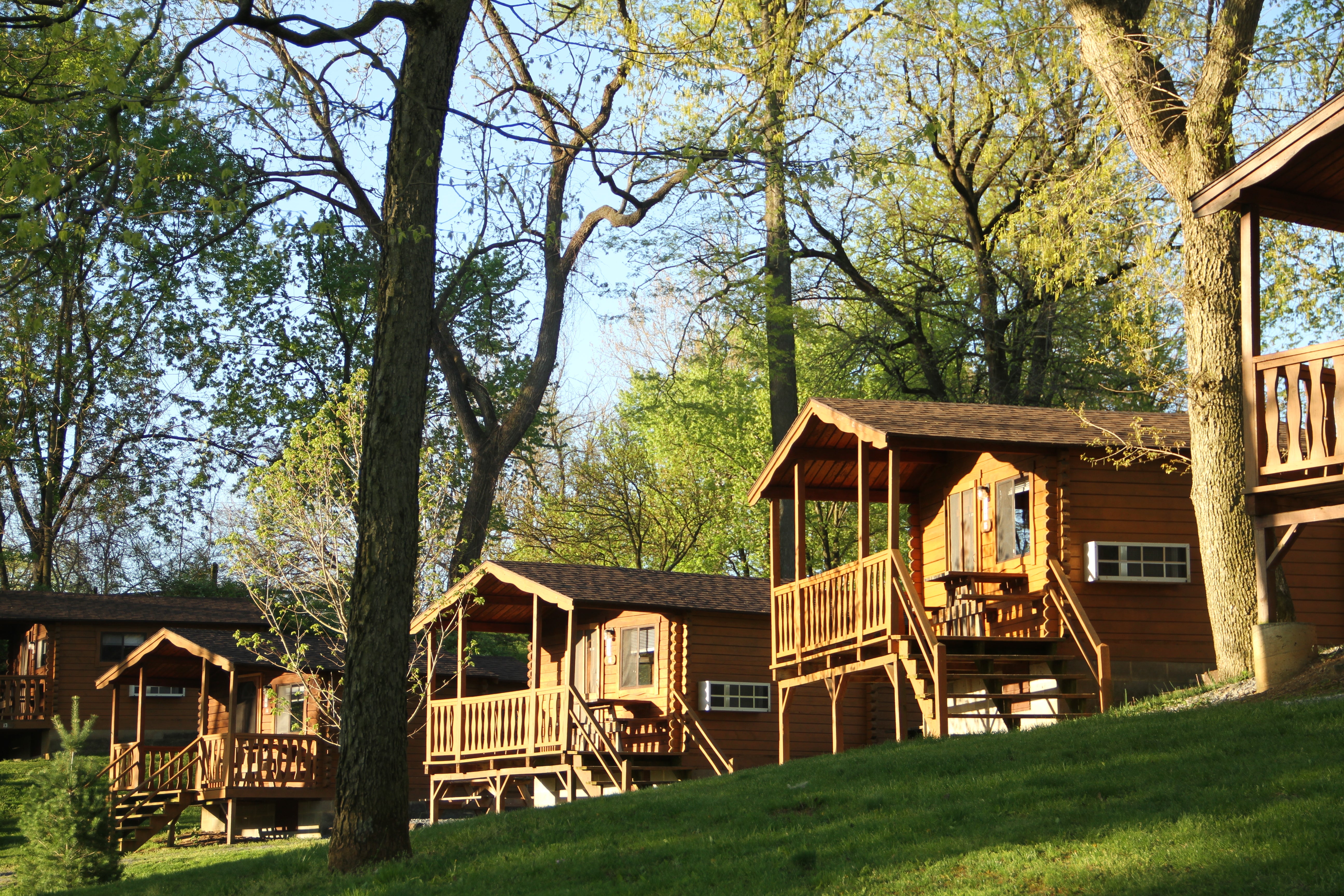 Traditional Log Cabins - We also book one bedroom and two bedroom deluxe with kitchenettes and bathrooms!