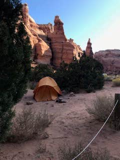 Isabelle K.'s photo of tent camping at Gemini Bridges Campground near Green River, UT