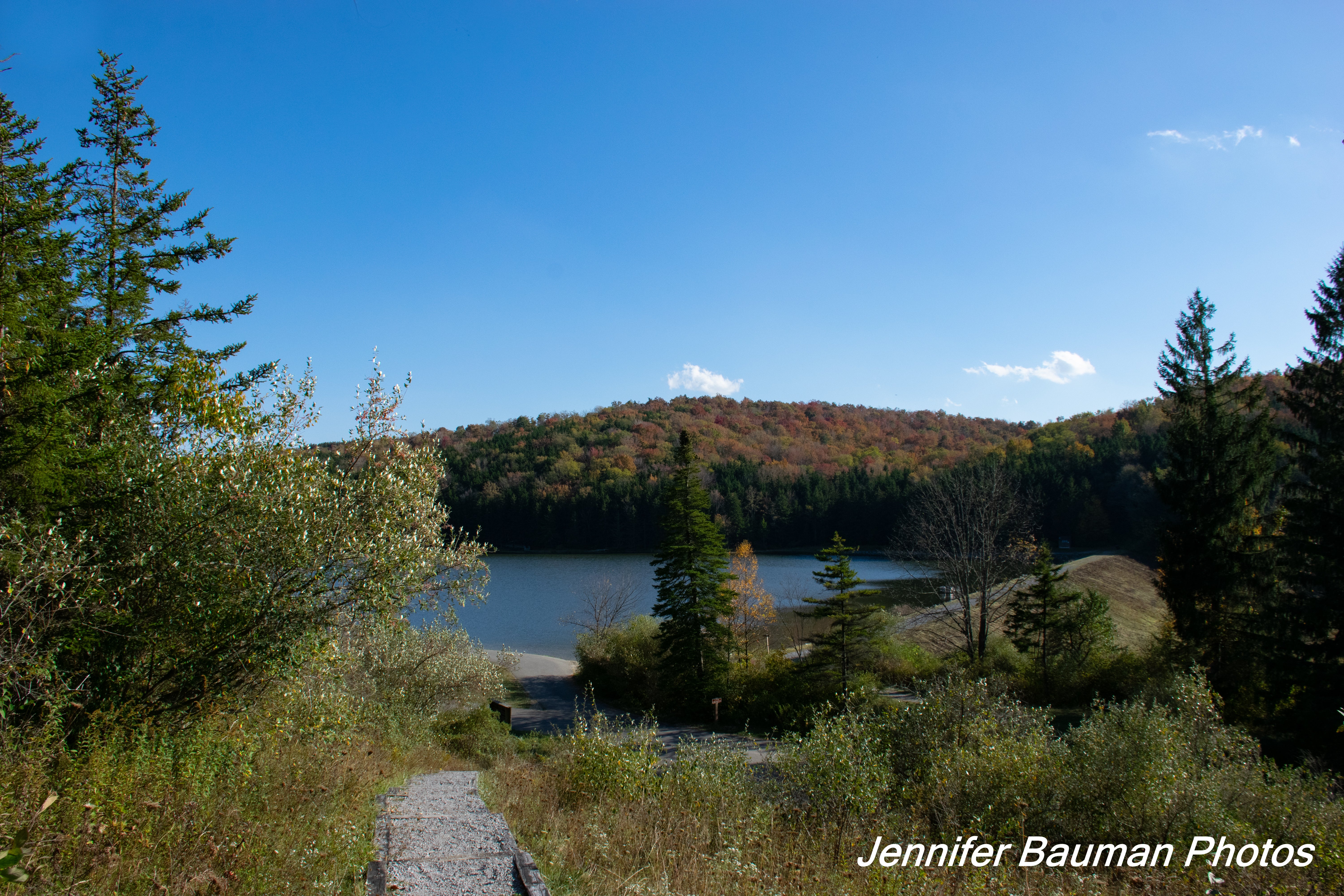 Spruce Knob Lake with some fall color on the hillside