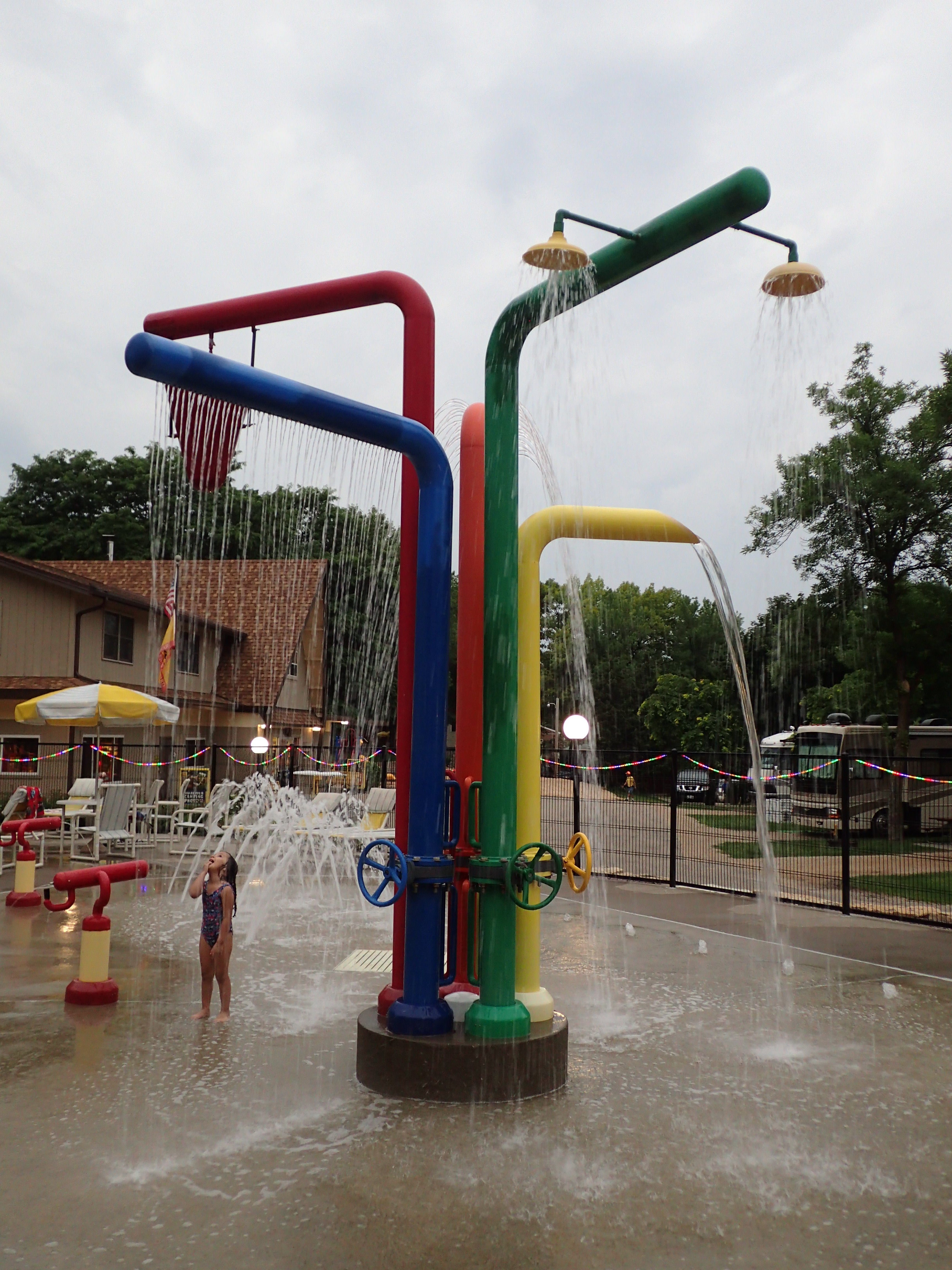 The splash pad at the pool within the campground