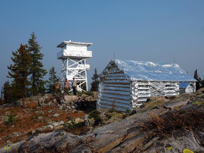 Lookout and cabin wrapped with fire resistant material



Lookout and cabin wrapped with fire resistant material for the Caribou Fire in 2018

Credit: KNF