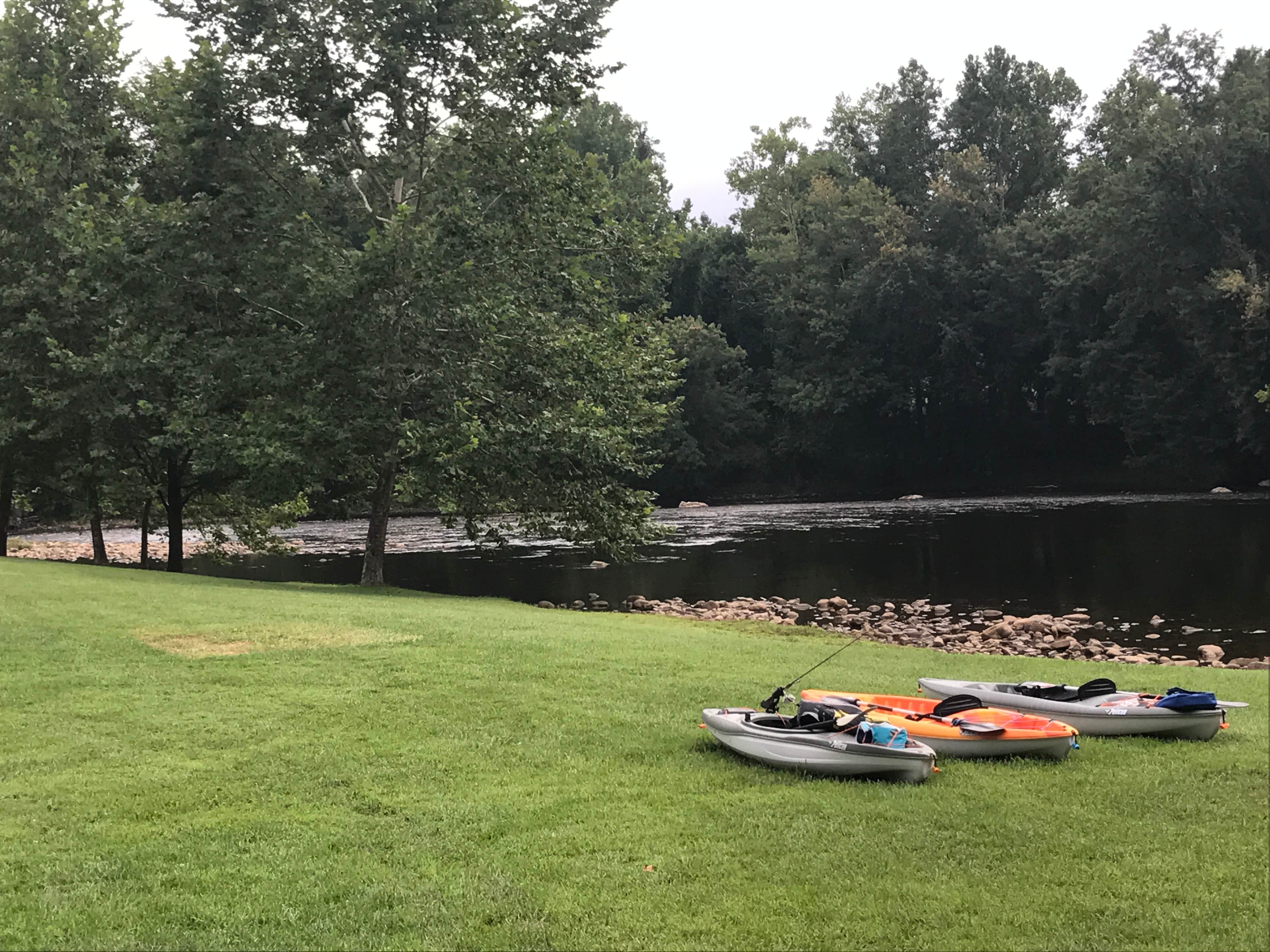 Owners and some campers ready to run the river on a Sunday morn.
