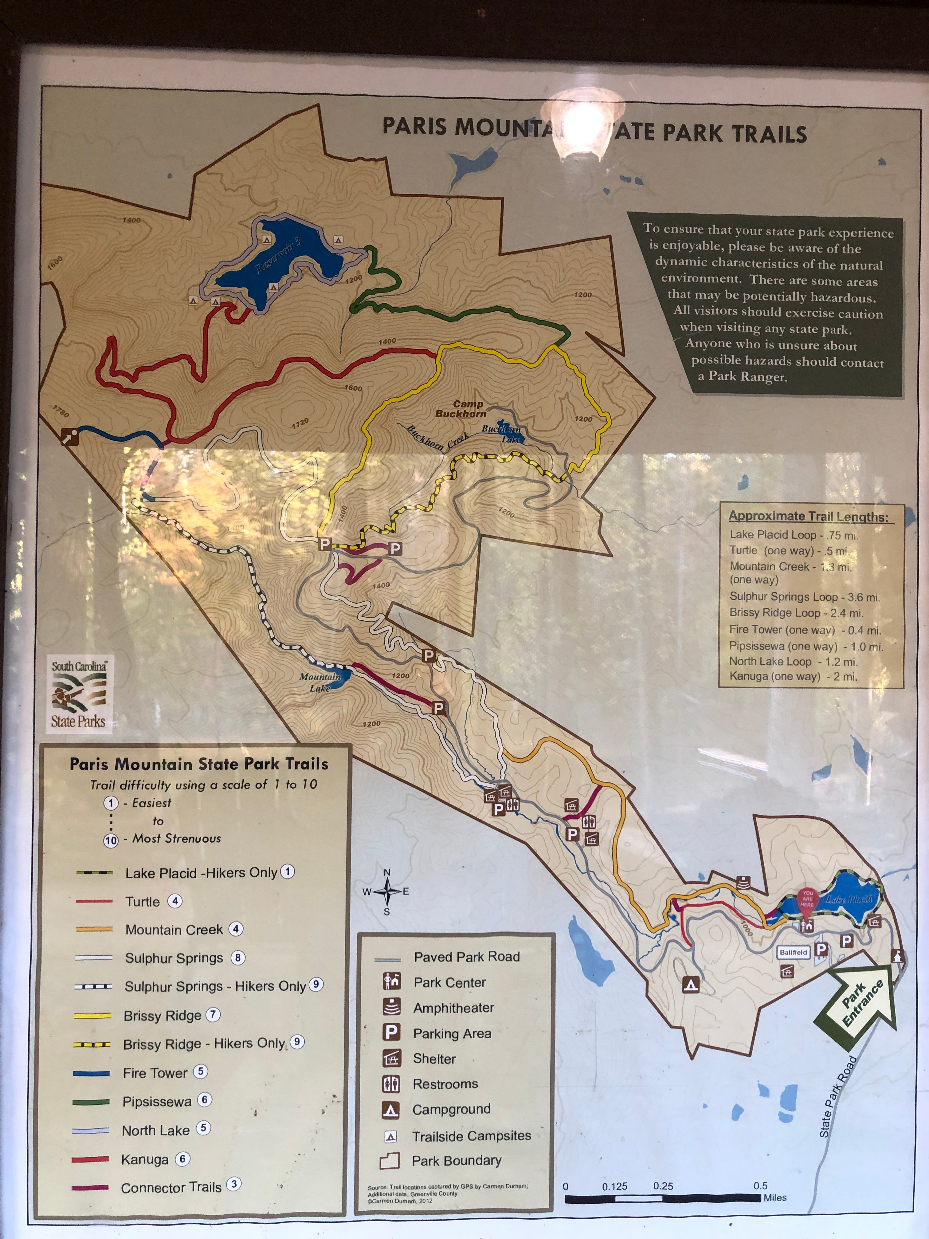 Hiking trails are posted at the park center but not on the map you are given at check-in:-(