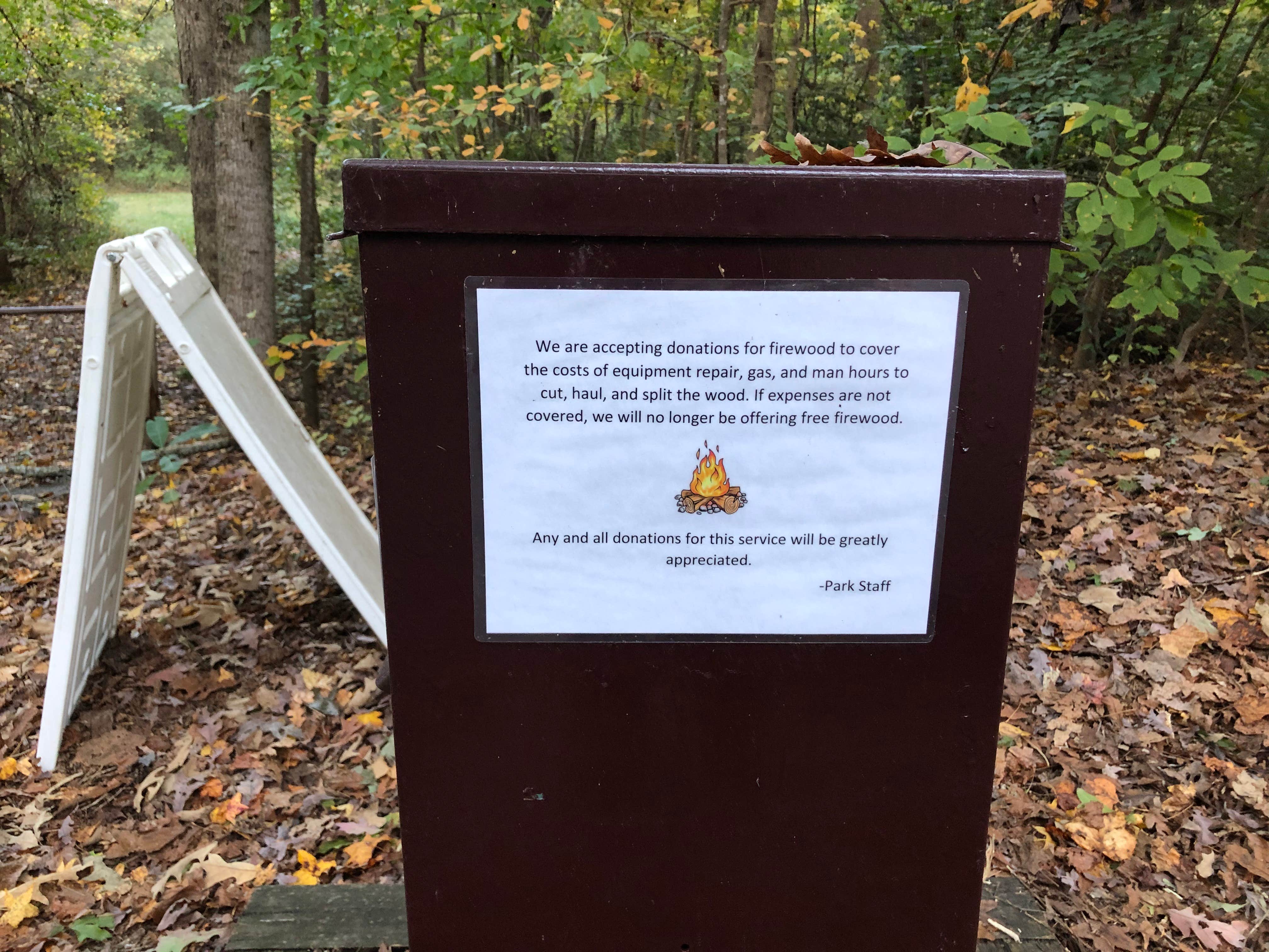 The only way to get free firewood (donations accepted) is if a ranger or host is on duty and neither were during our stay