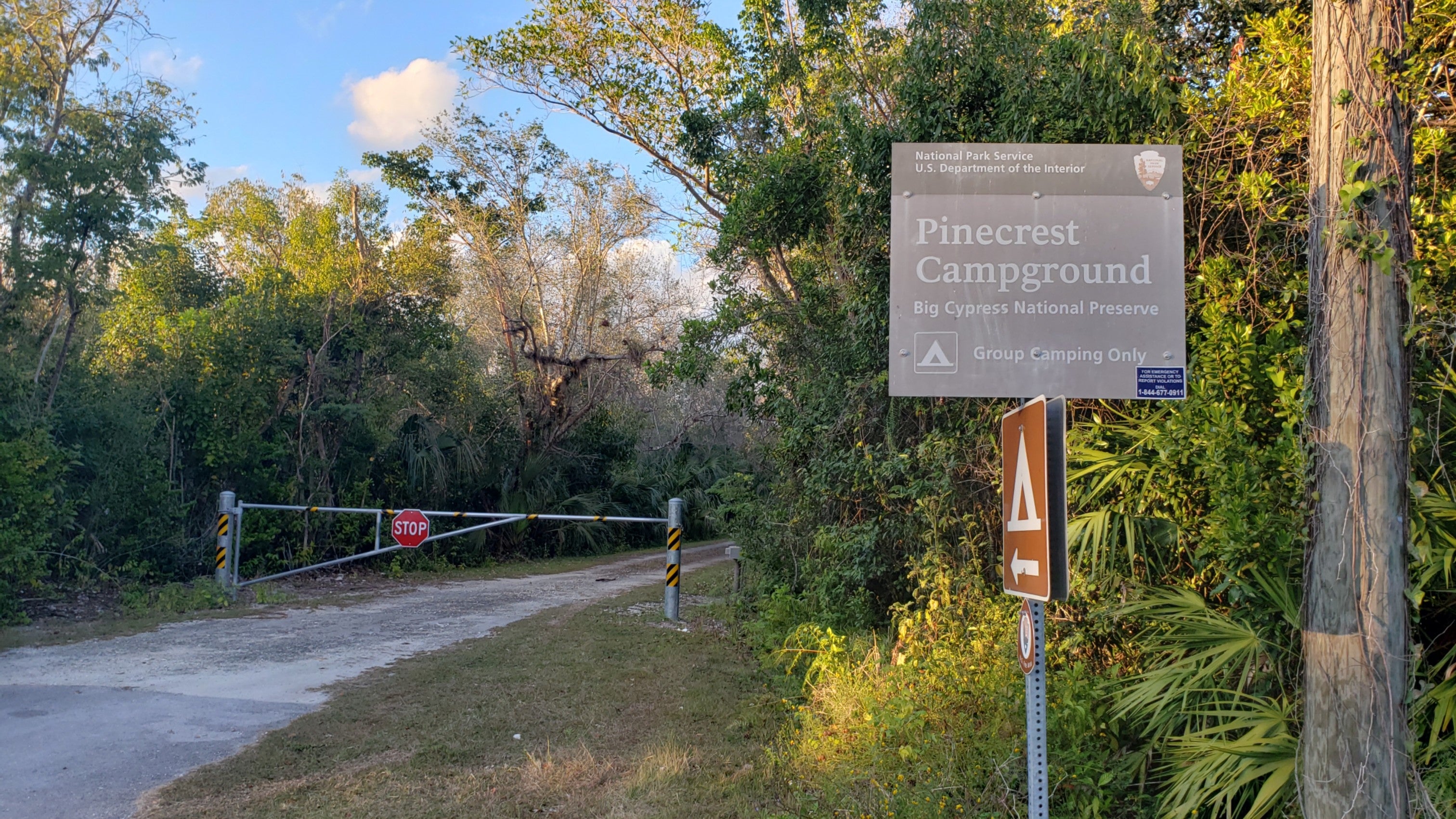 Campground entrance. Gate was locked, so I had to walk in.