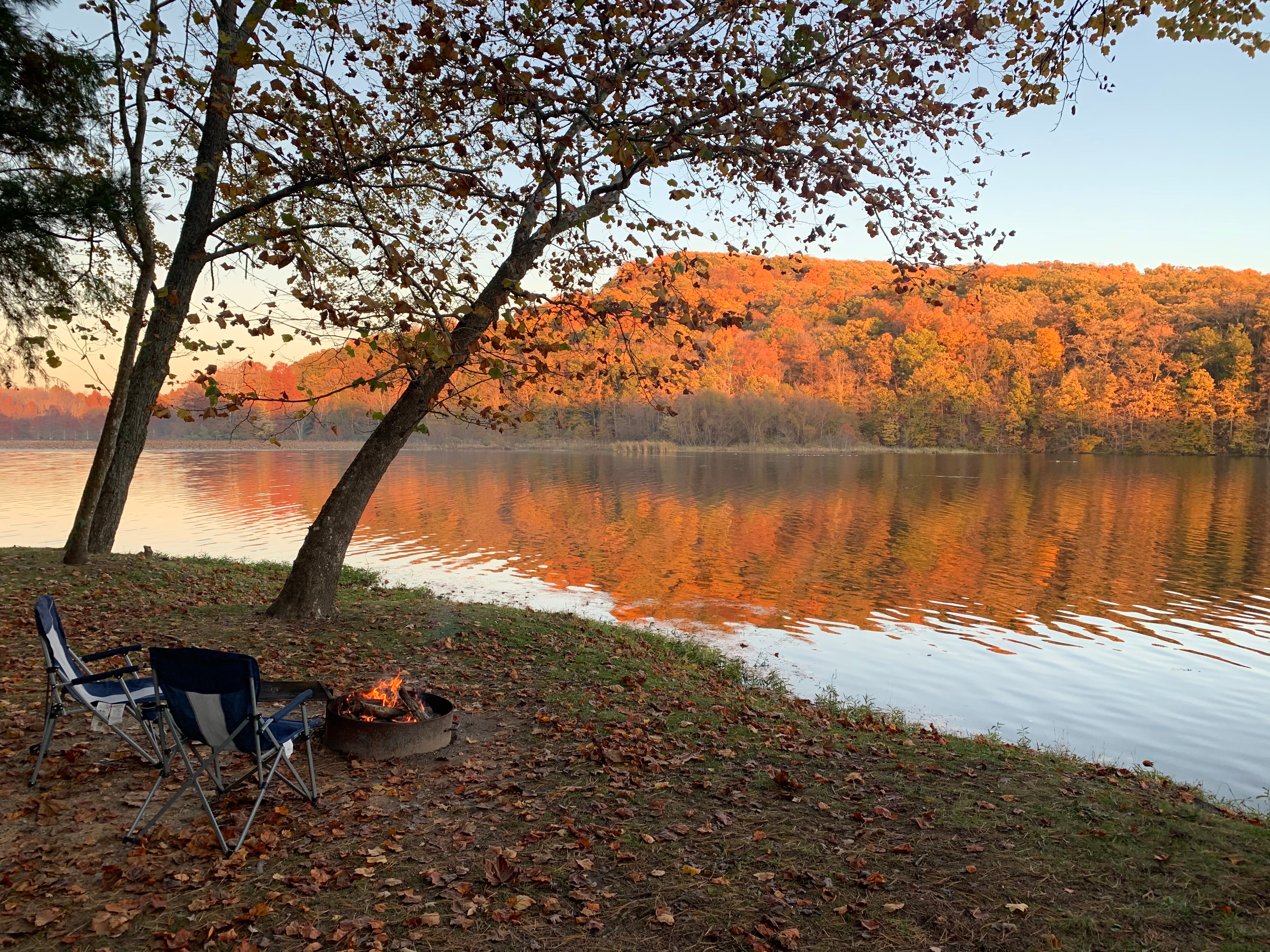 A beautiful fall evening as the sun sets on campsite #28 in November 2019.