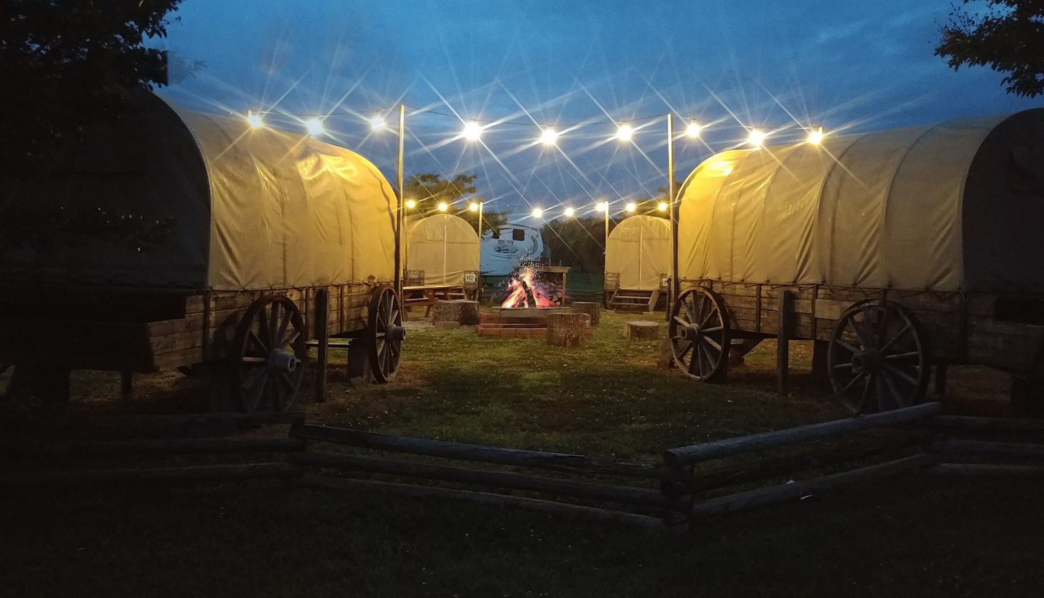 Covered Wagons with a fire pit